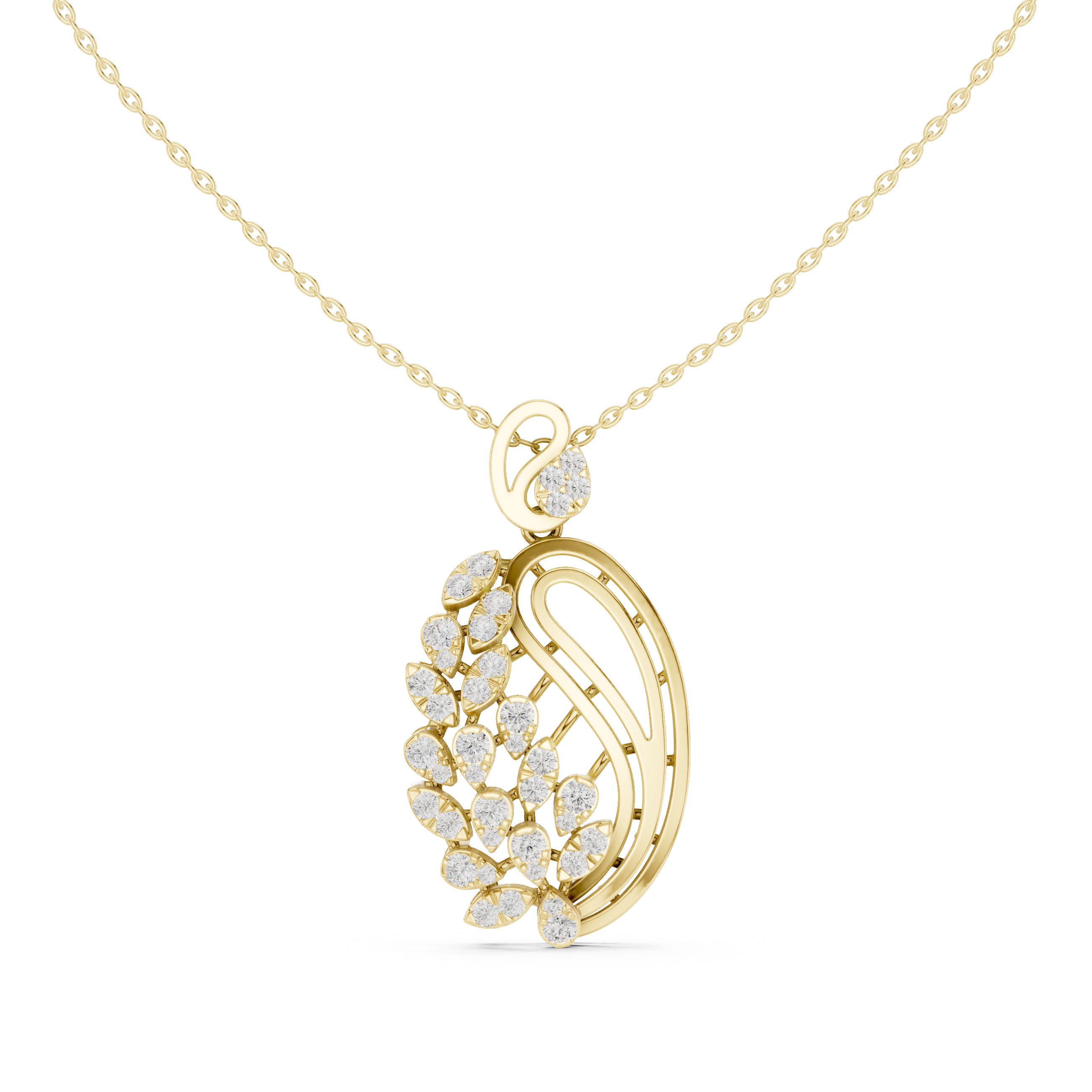 Paisley Leaf Diamond Pendant | 14K & 18K Gold | IGI Certified