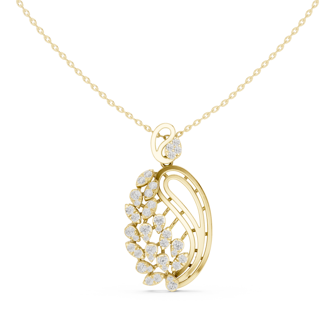 Paisley Leaf Diamond Pendant | 14K & 18K Gold | IGI Certified