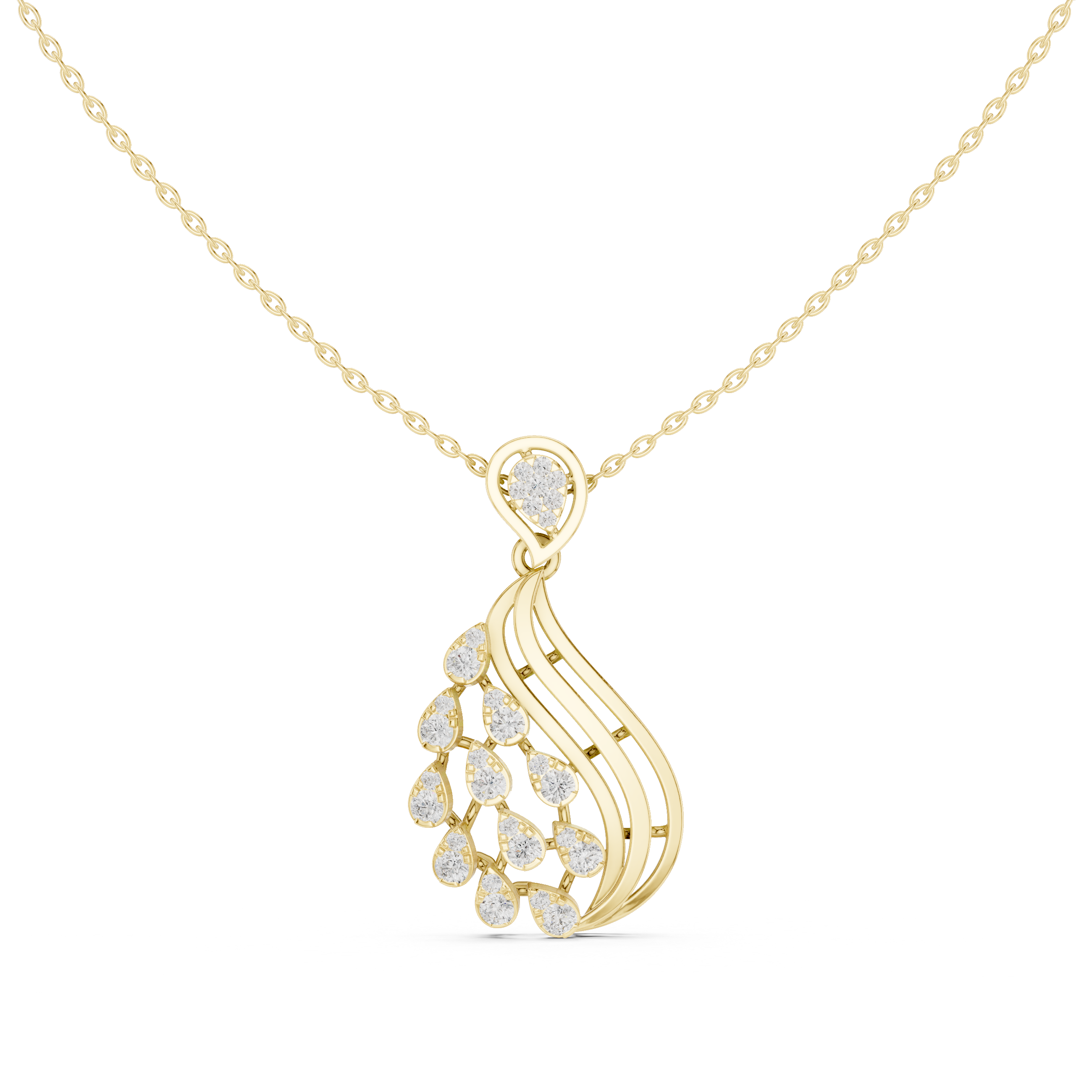 Teardrop Leaf Diamond Pendant | 14K & 18K Gold | IGI Certified