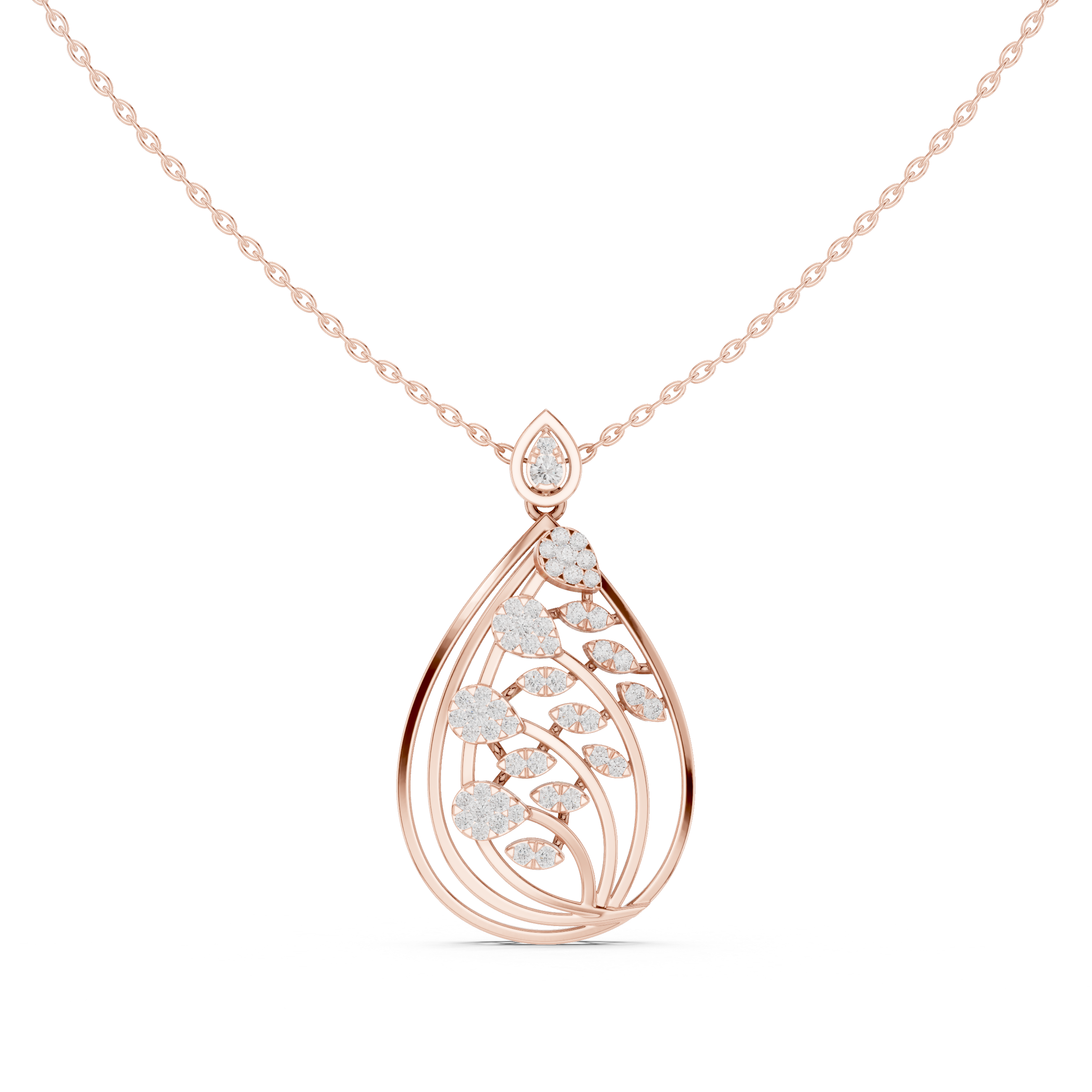 Leafy Teardrop Diamond Pendant | 14K & 18K Gold | IGI Certified