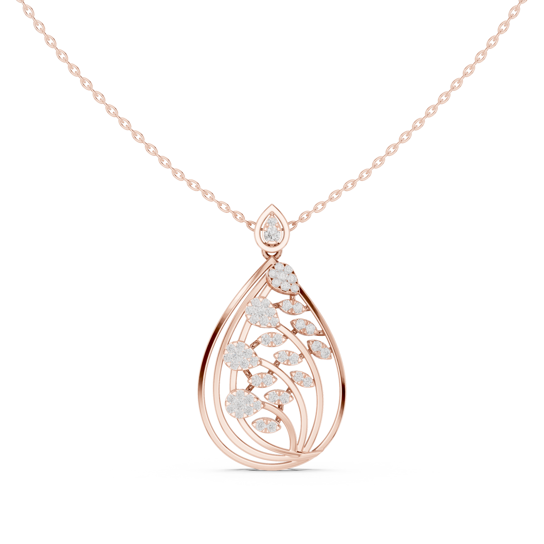 Leafy Teardrop Diamond Pendant | 14K & 18K Gold | IGI Certified
