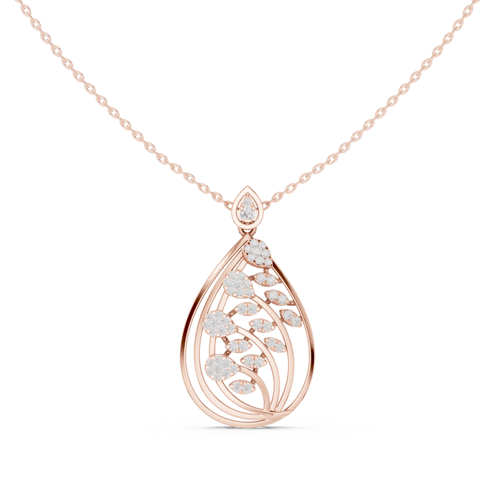 Leafy Teardrop Diamond Pendant | 14K & 18K Gold | IGI Certified