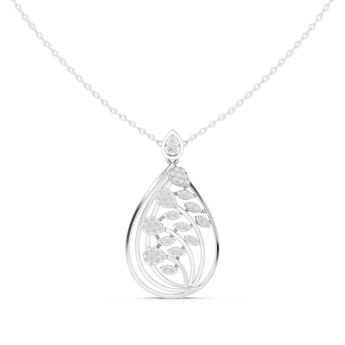 Leafy Teardrop Diamond Pendant | 14K & 18K Gold | IGI Certified