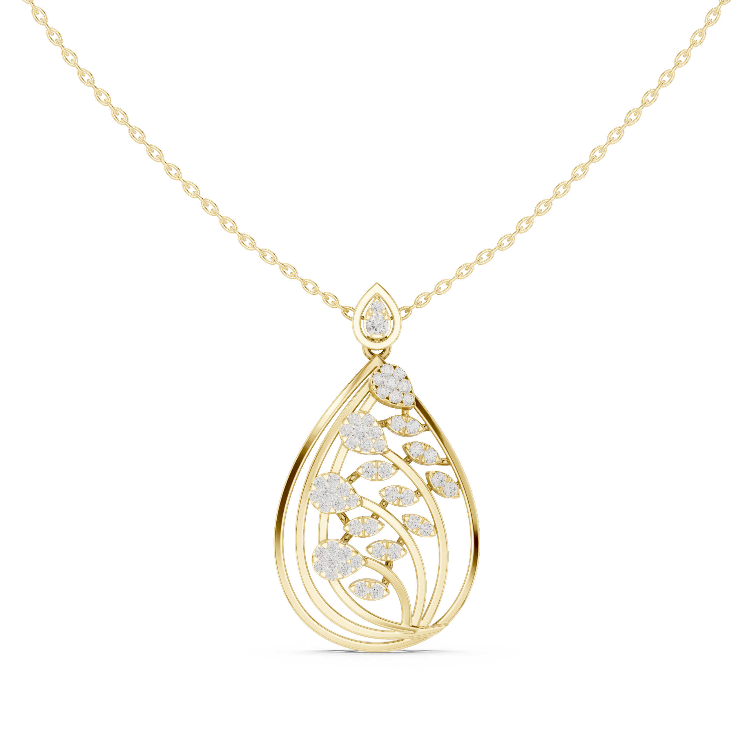 Leafy Teardrop Diamond Pendant | 14K & 18K Gold | IGI Certified