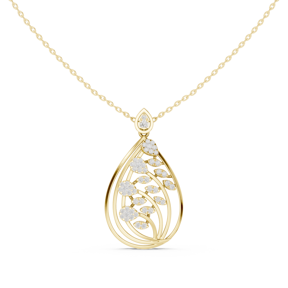 Leafy Teardrop Diamond Pendant | 14K & 18K Gold | IGI Certified