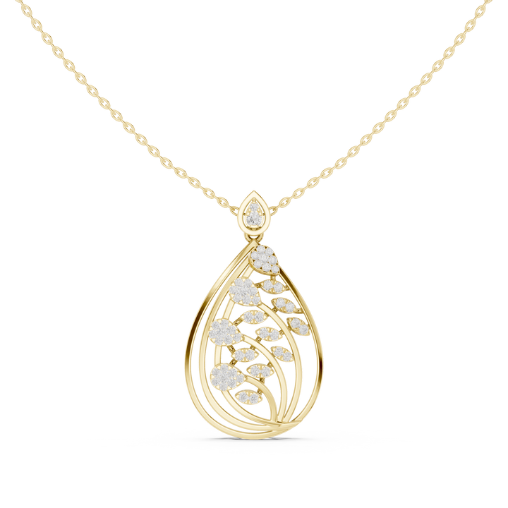 Leafy Teardrop Diamond Pendant | 14K & 18K Gold | IGI Certified