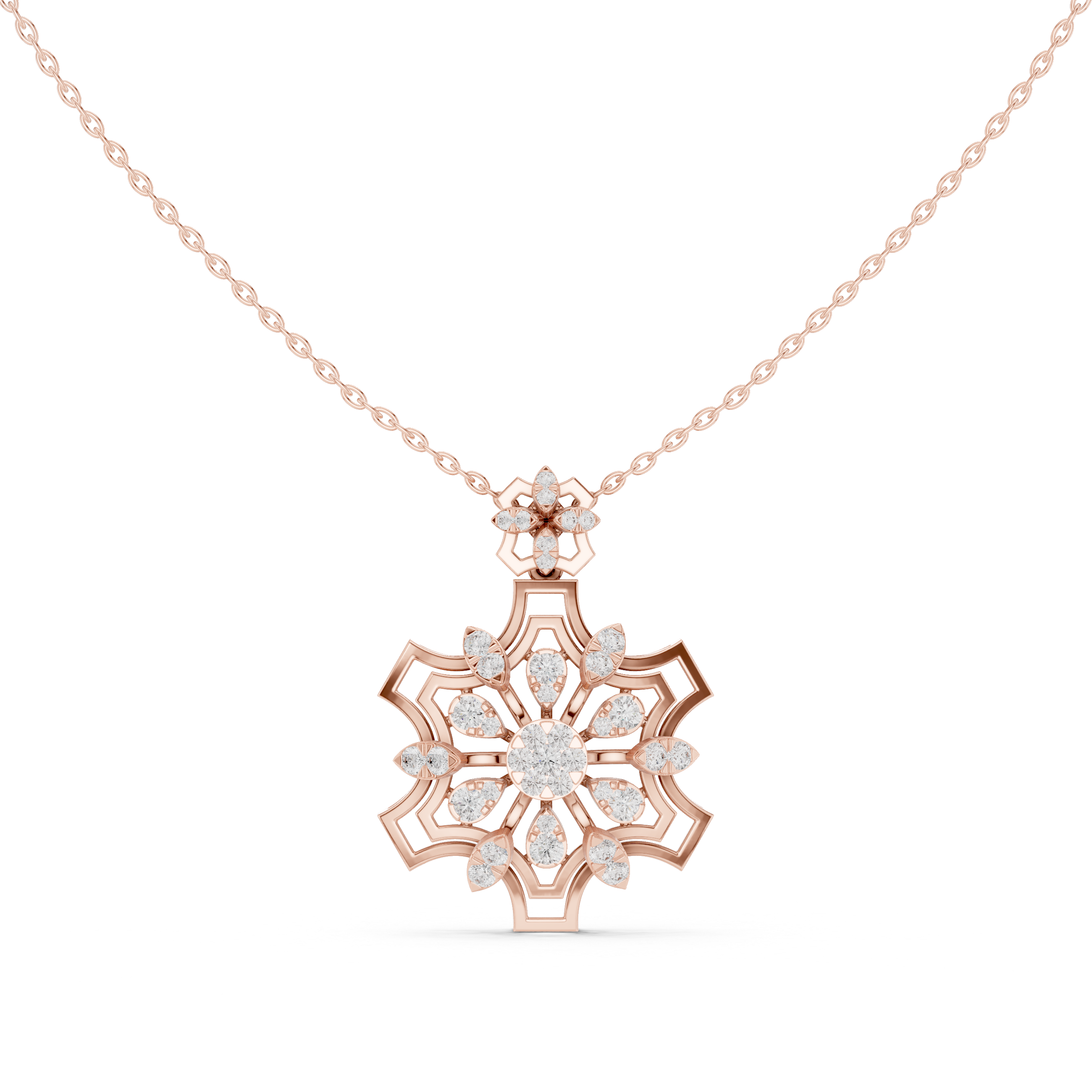 Geometric Floral Diamond Pendant | 14K & 18K Gold | IGI Certified