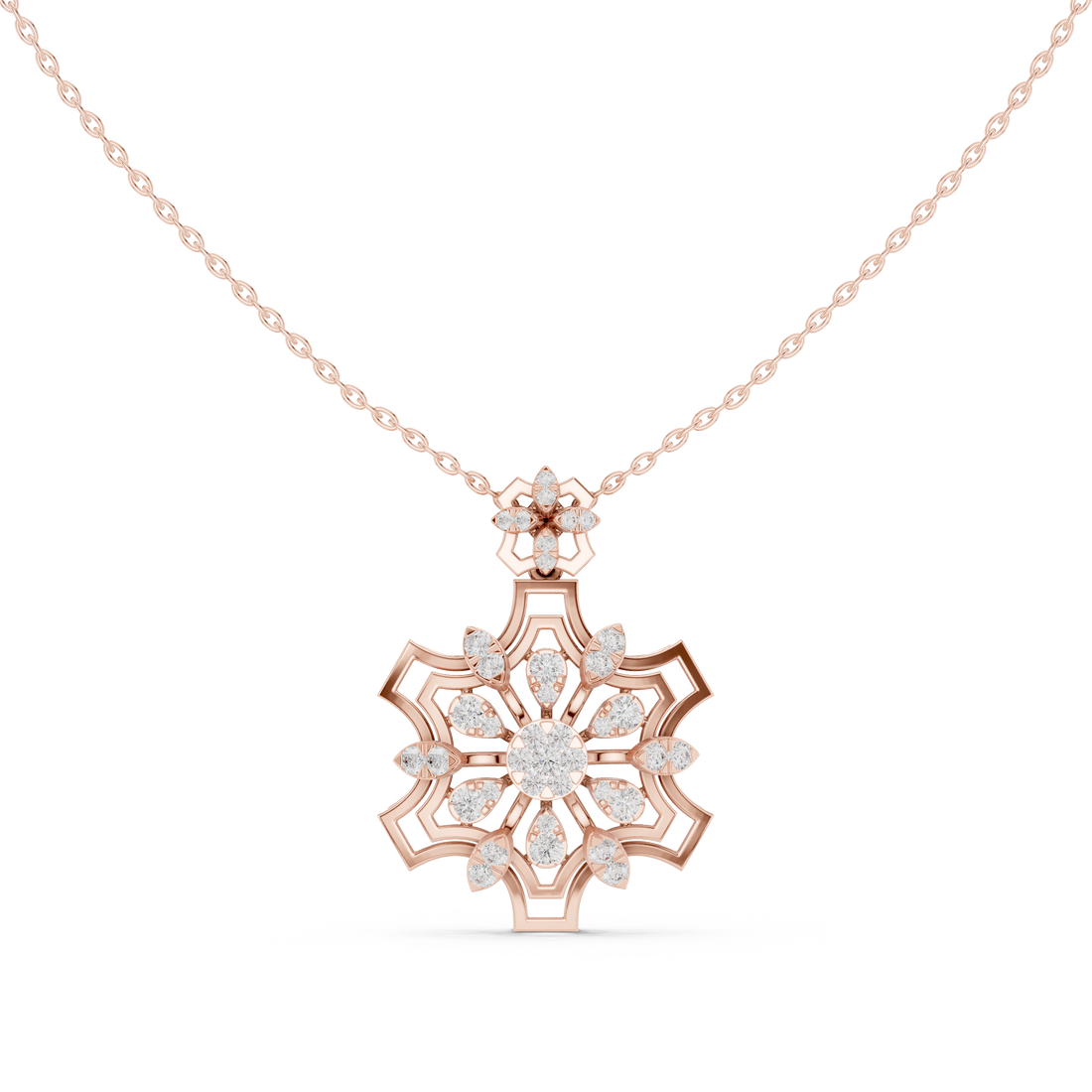Geometric Floral Diamond Pendant | 14K & 18K Gold | IGI Certified