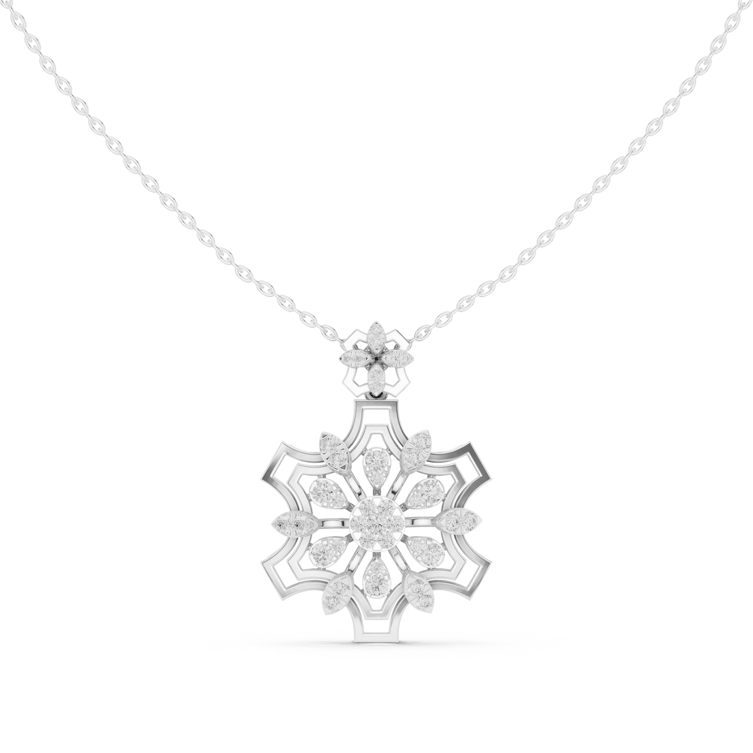 Geometric Floral Diamond Pendant | 14K & 18K Gold | IGI Certified