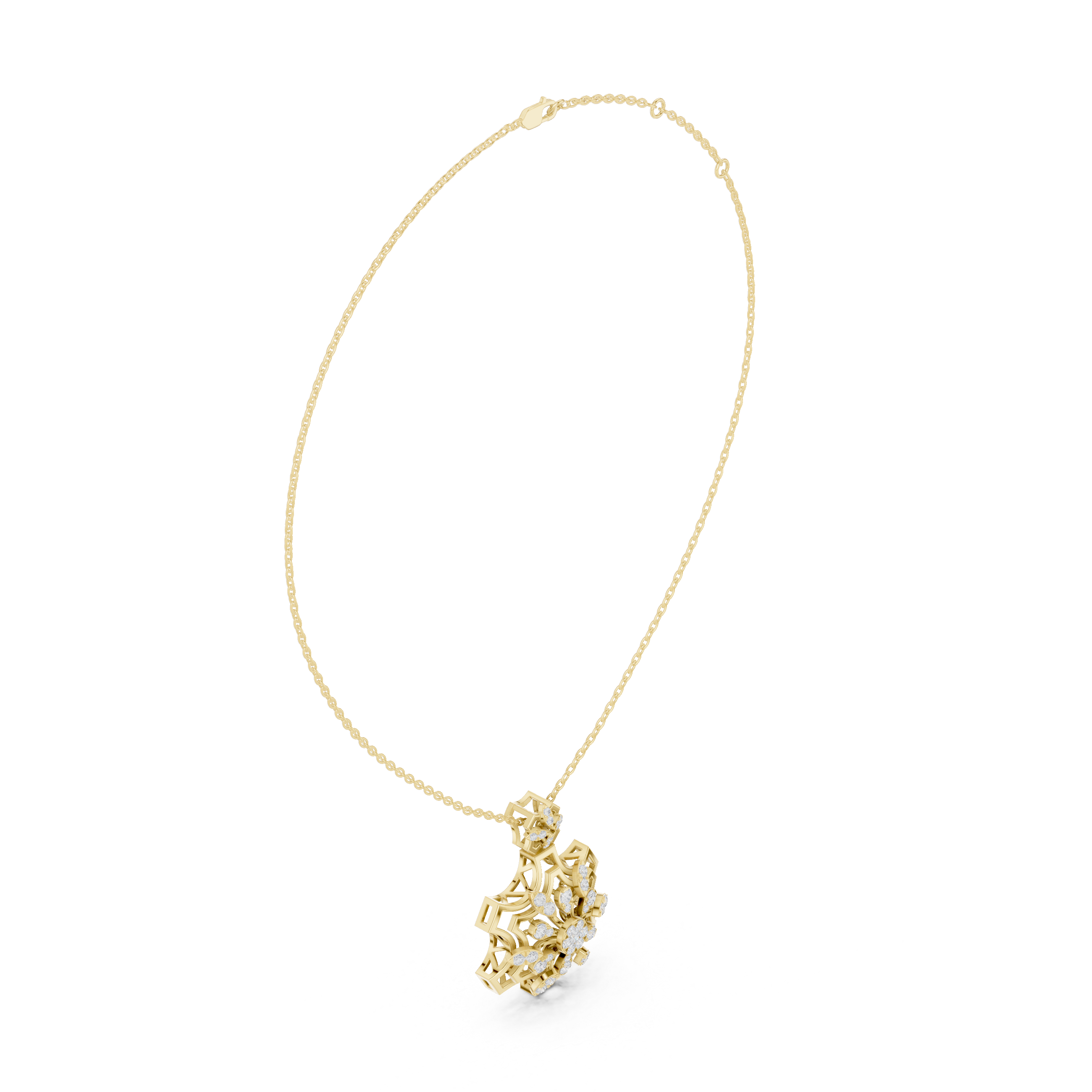 Geometric Floral Diamond Pendant | 14K & 18K Gold | IGI Certified