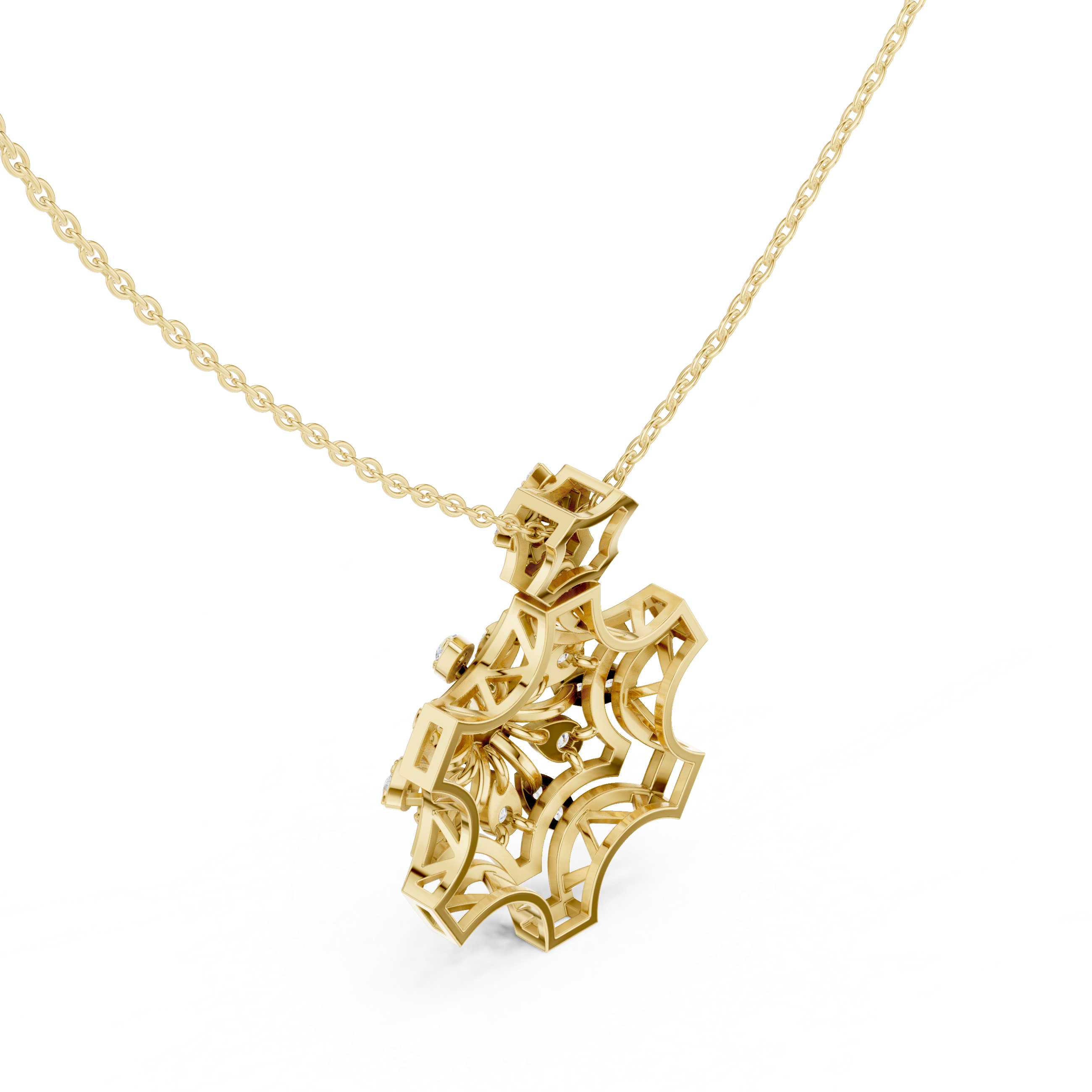 Geometric Floral Diamond Pendant | 14K & 18K Gold | IGI Certified