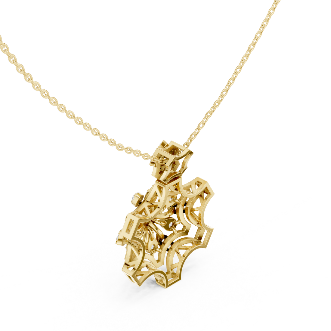 Geometric Floral Diamond Pendant | 14K & 18K Gold | IGI Certified