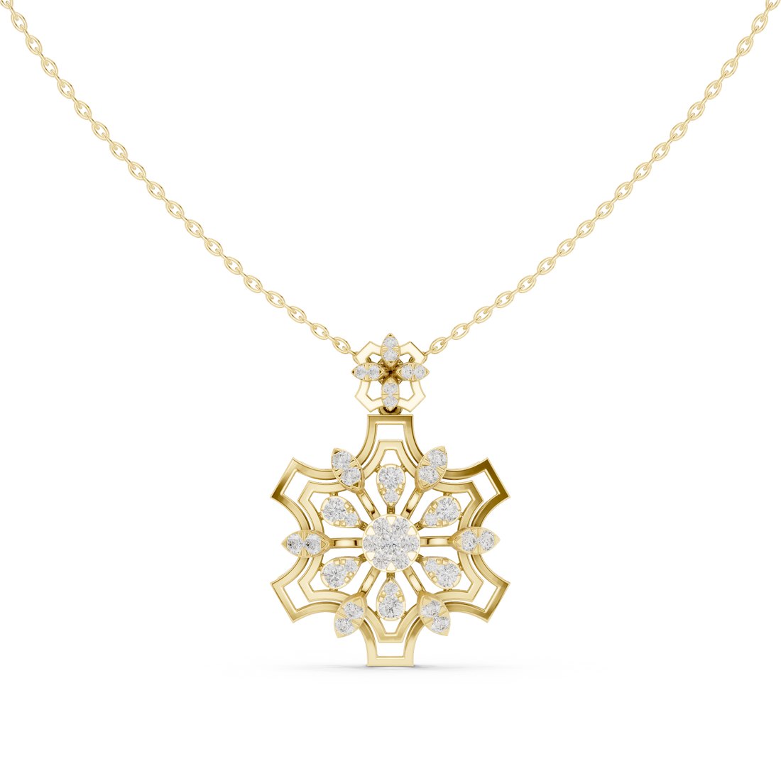 Geometric Floral Diamond Pendant | 14K & 18K Gold | IGI Certified