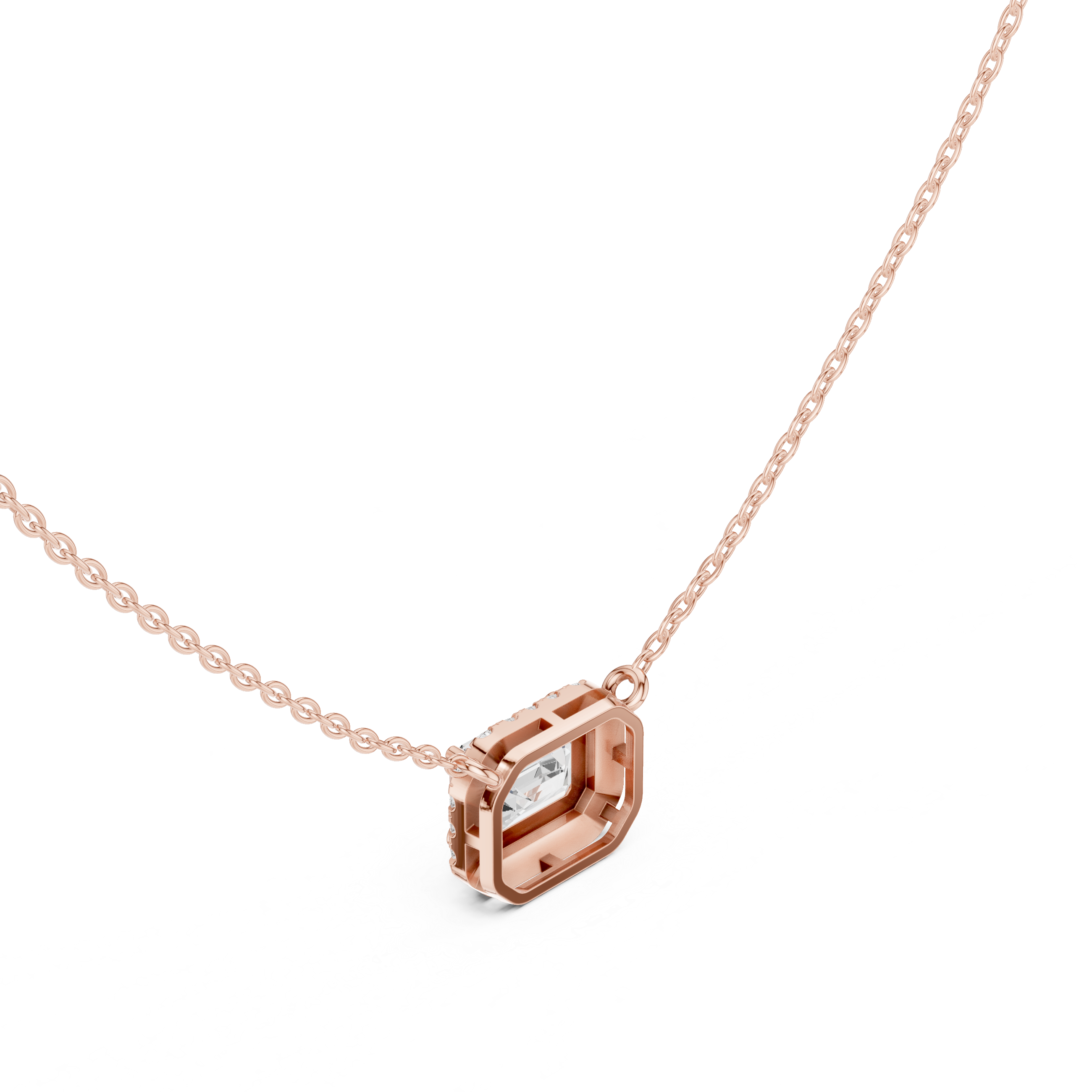 Emerald Cut Halo Diamond Pendant | 14K & 18K Gold | IGI Certified