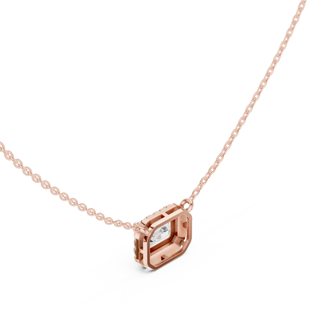 Emerald Cut Halo Diamond Pendant | 14K & 18K Gold | IGI Certified