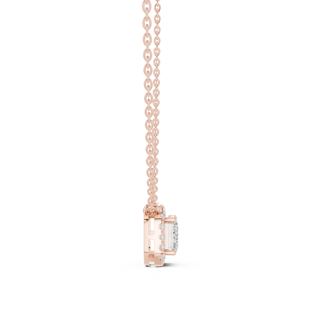 Emerald Cut Halo Diamond Pendant | 14K & 18K Gold | IGI Certified