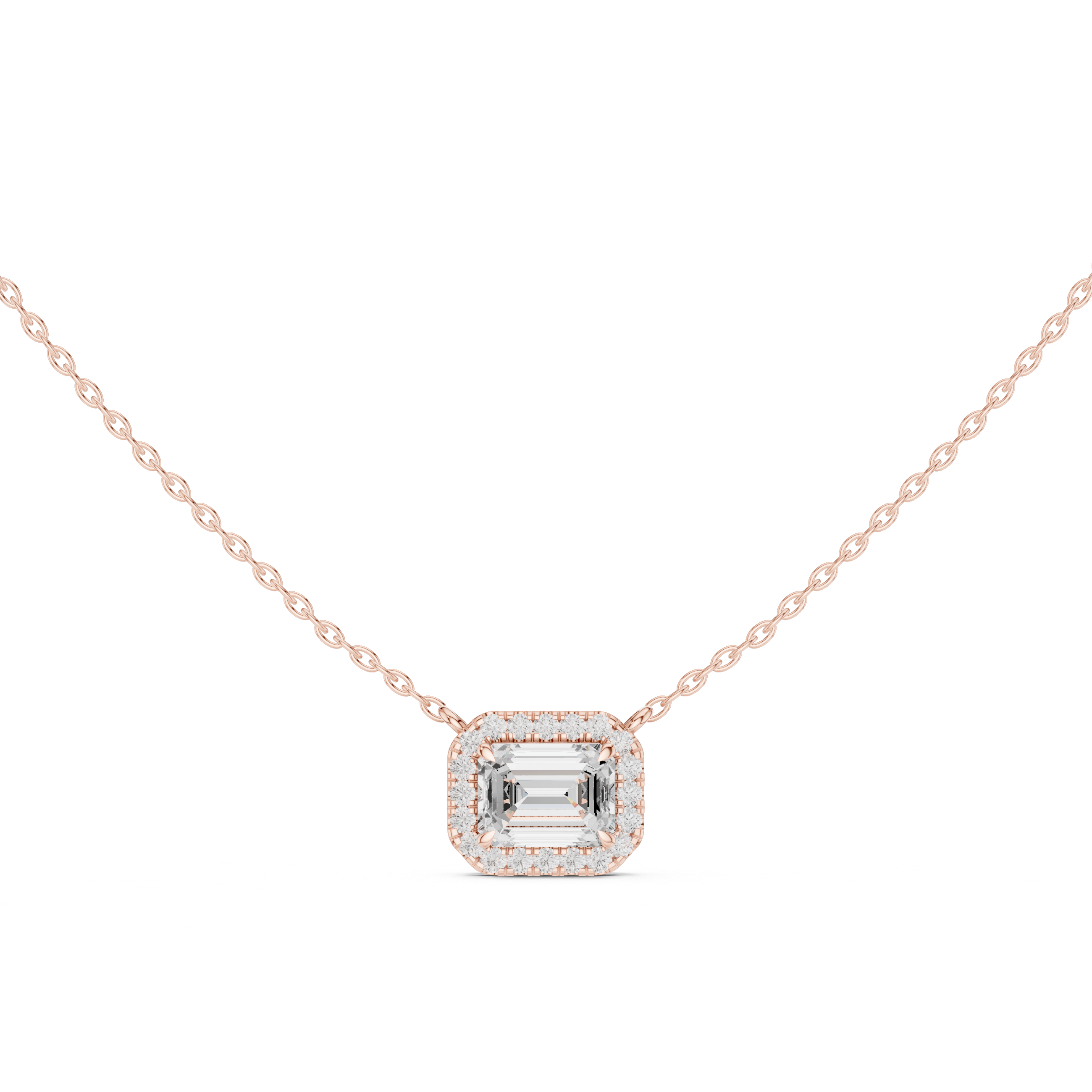 Emerald Cut Halo Diamond Pendant | 14K & 18K Gold | IGI Certified
