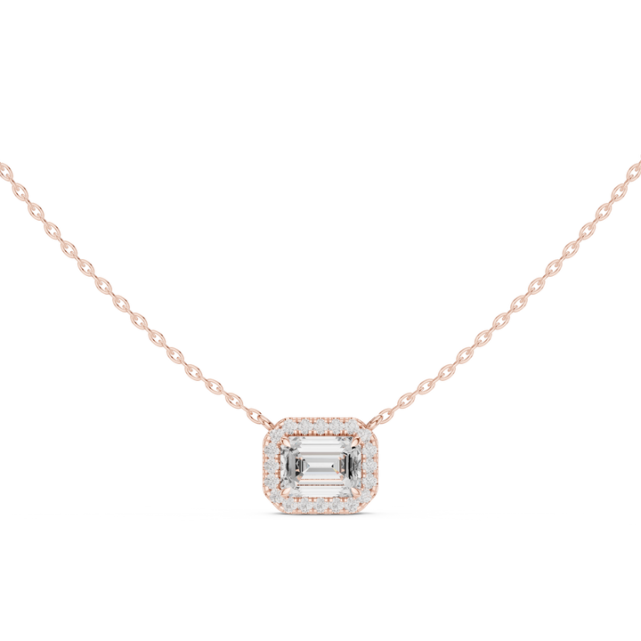 Emerald Cut Halo Diamond Pendant | 14K & 18K Gold | IGI Certified