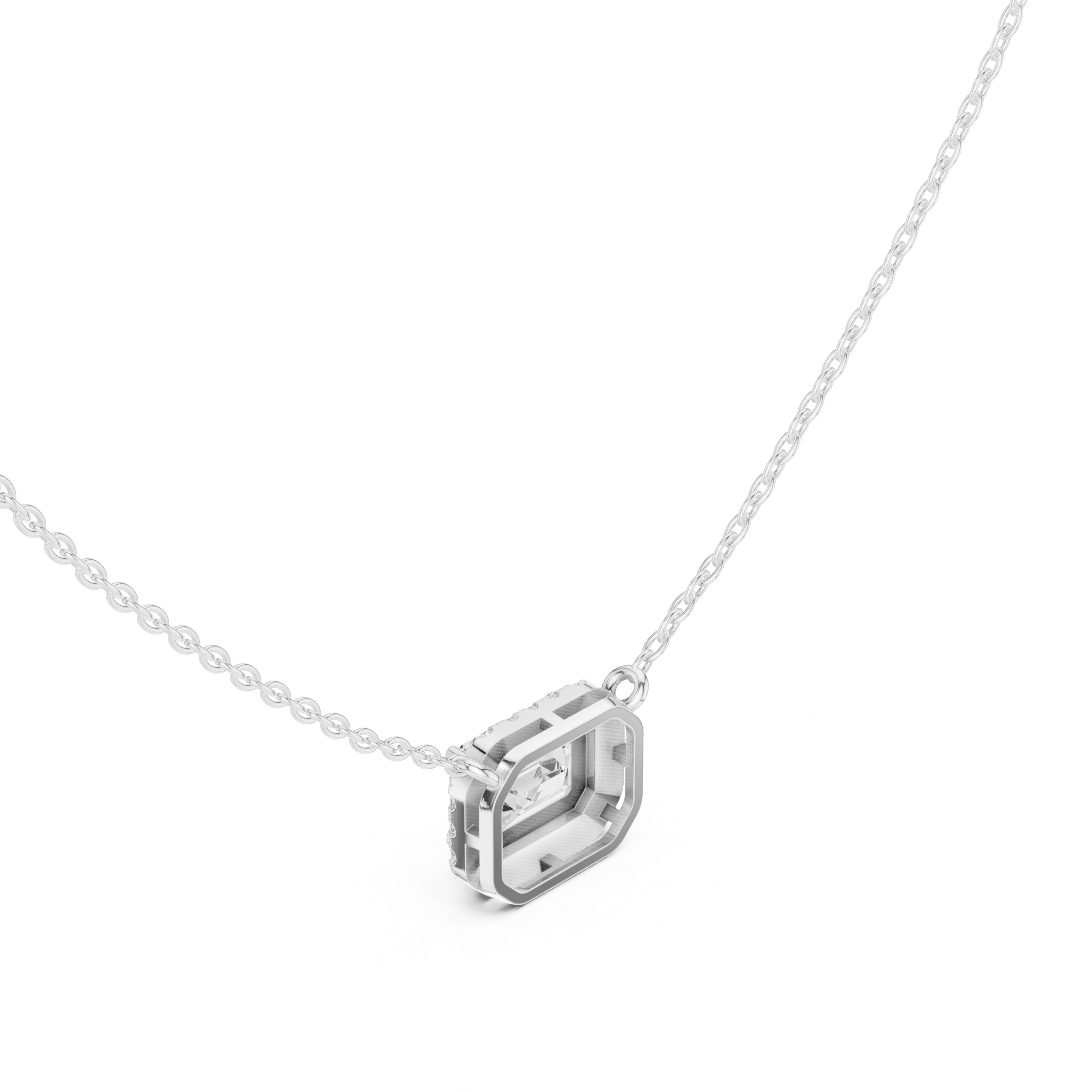 Emerald Cut Halo Diamond Pendant | 14K & 18K Gold | IGI Certified