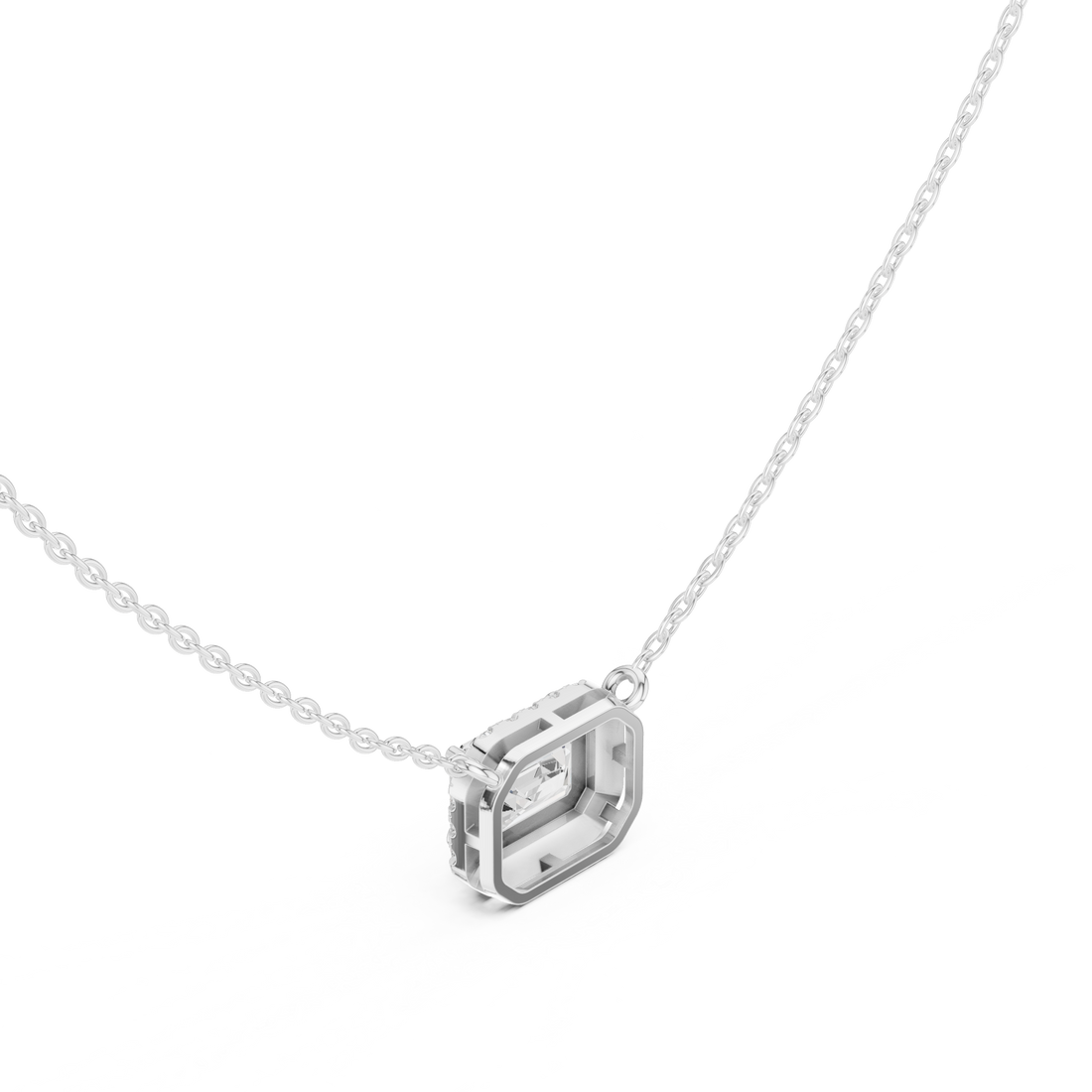 Emerald Cut Halo Diamond Pendant | 14K & 18K Gold | IGI Certified
