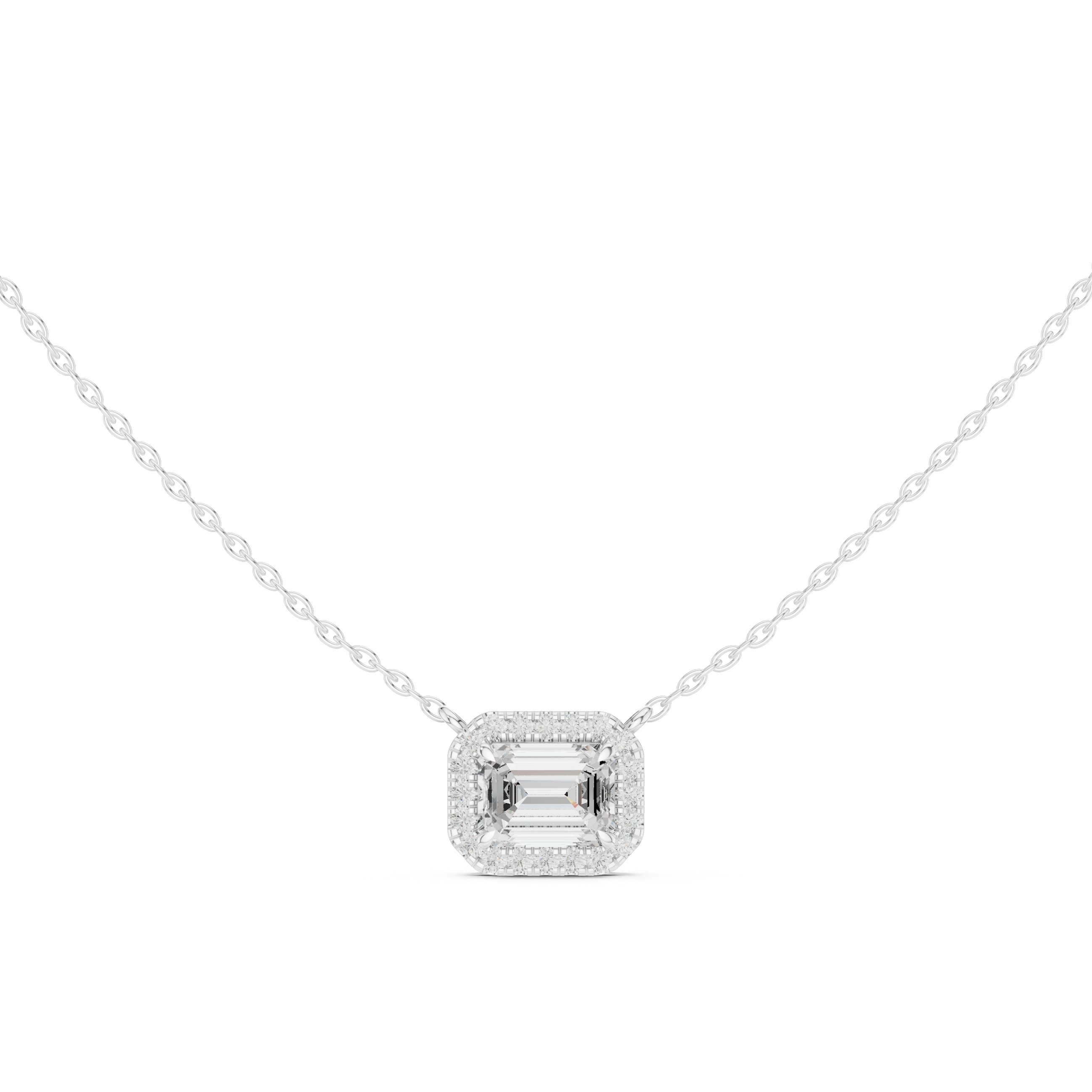 Emerald Cut Halo Diamond Pendant | 14K & 18K Gold | IGI Certified