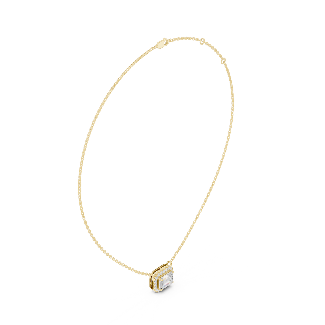 Emerald Cut Halo Diamond Pendant | 14K & 18K Gold | IGI Certified