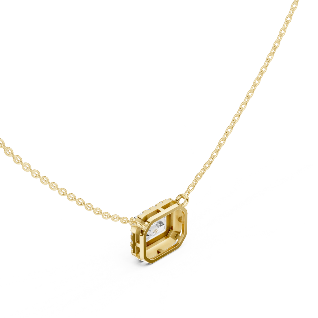 Emerald Cut Halo Diamond Pendant | 14K & 18K Gold | IGI Certified