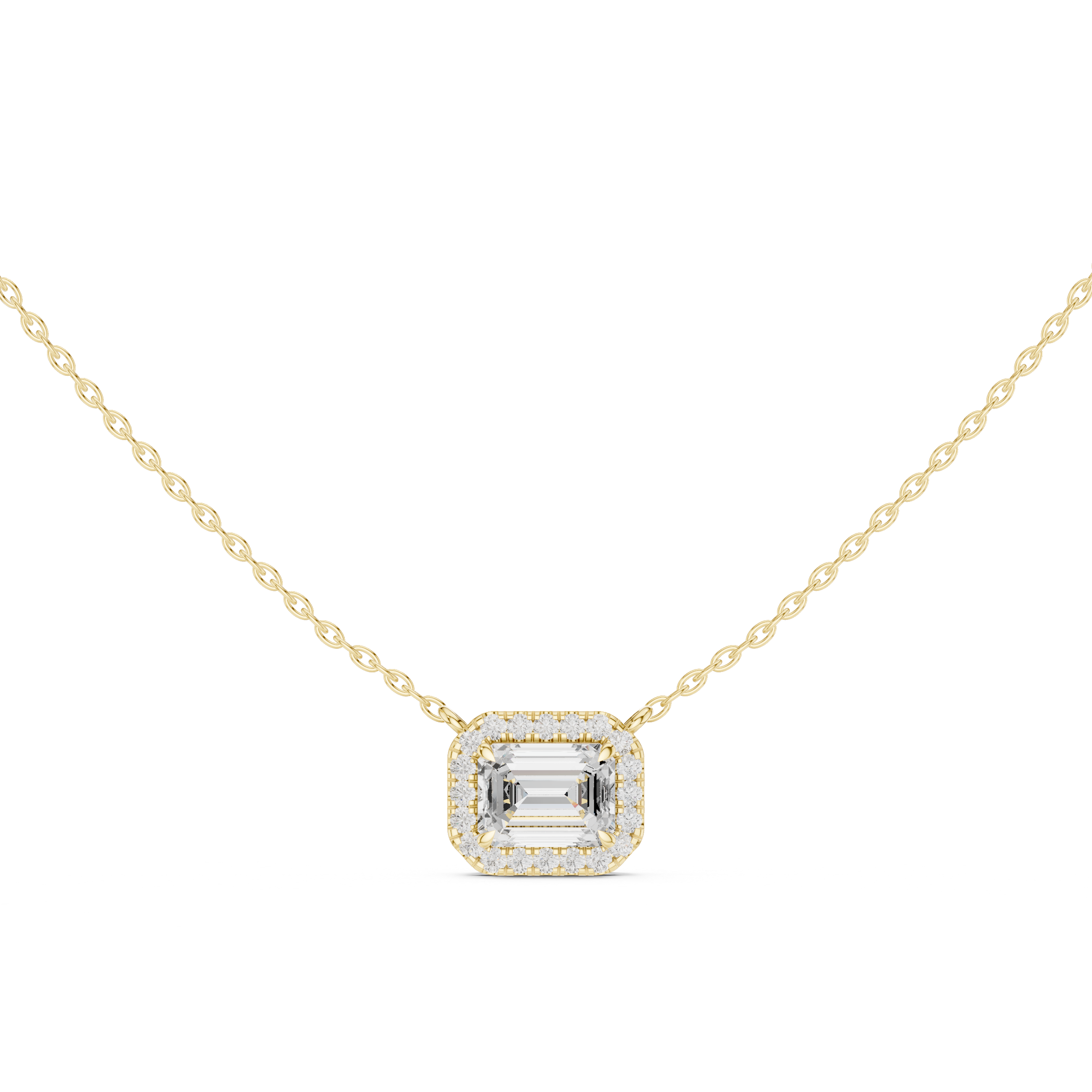 Emerald Cut Halo Diamond Pendant | 14K & 18K Gold | IGI Certified