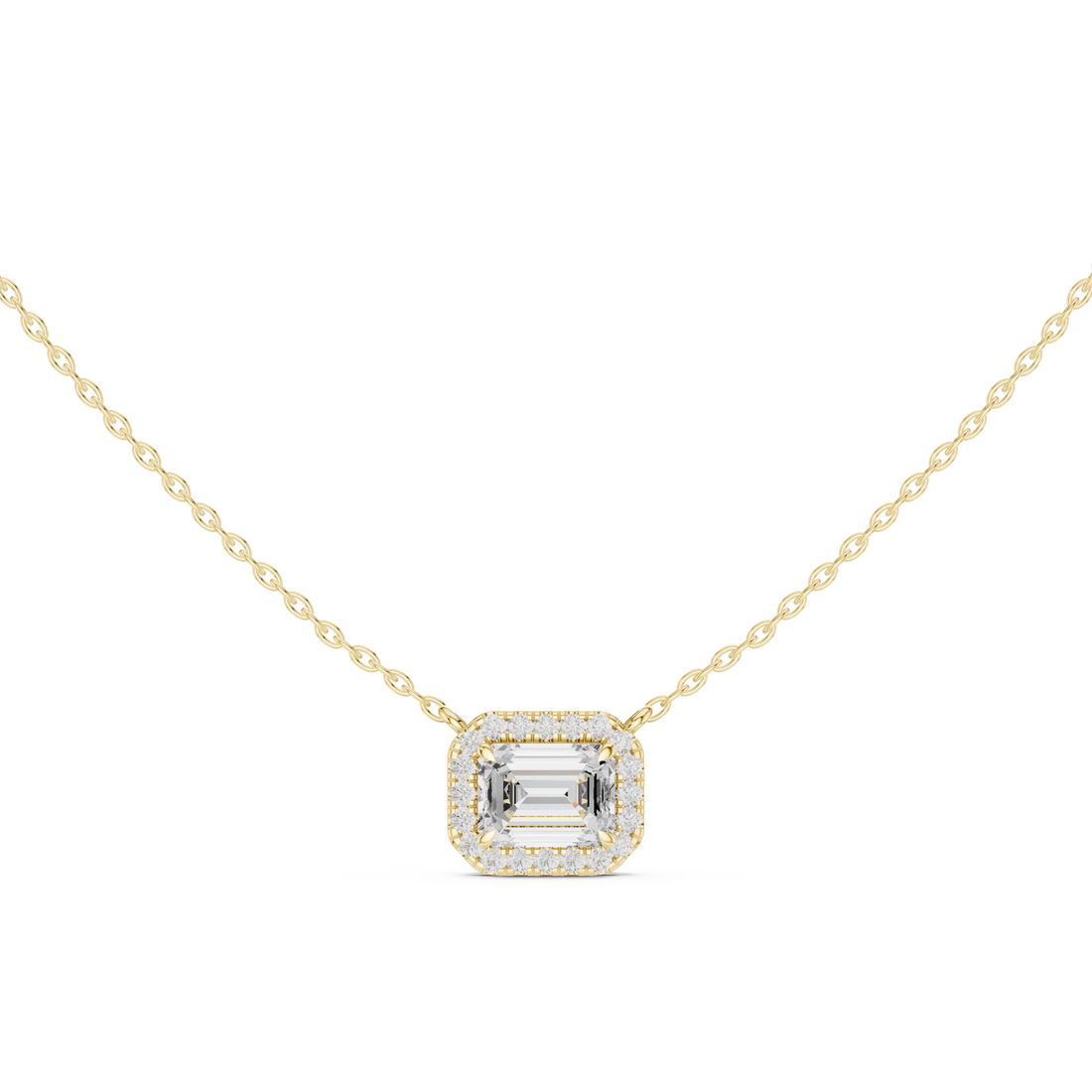 Emerald Cut Halo Diamond Pendant | 14K & 18K Gold | IGI Certified