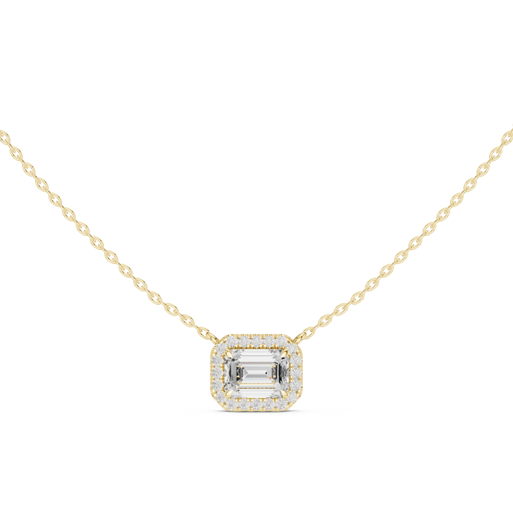 Emerald Cut Halo Diamond Pendant | 14K & 18K Gold | IGI Certified