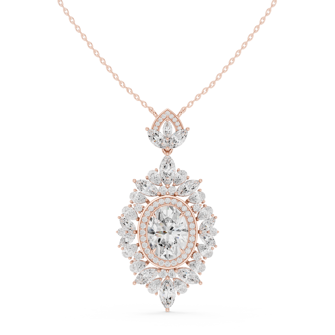 Oval Halo Cluster Diamond Pendant | 14K & 18K Gold | IGI Certified
