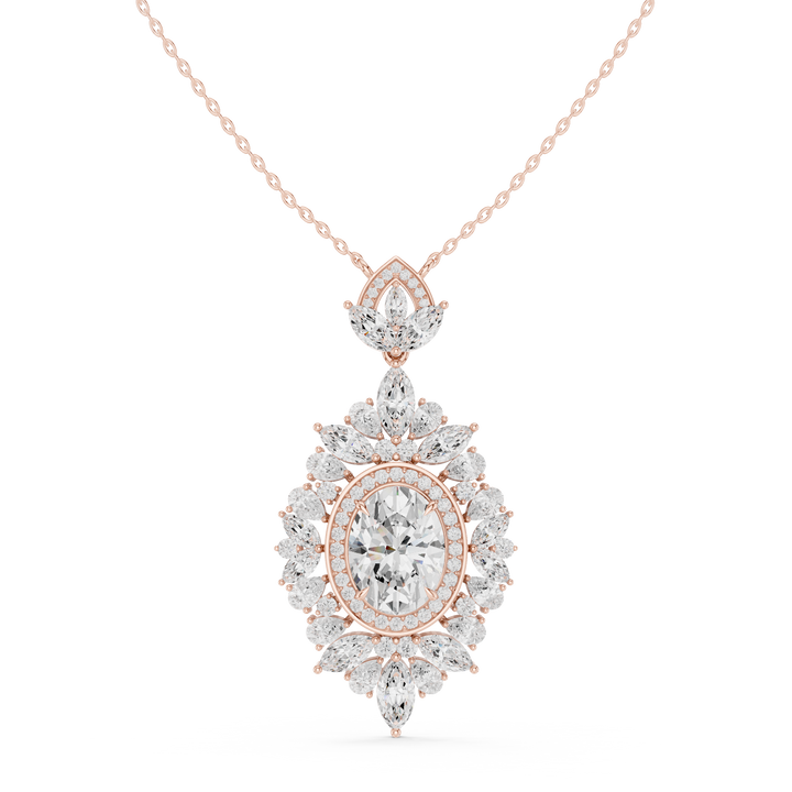 Oval Halo Cluster Diamond Pendant | 14K & 18K Gold | IGI Certified