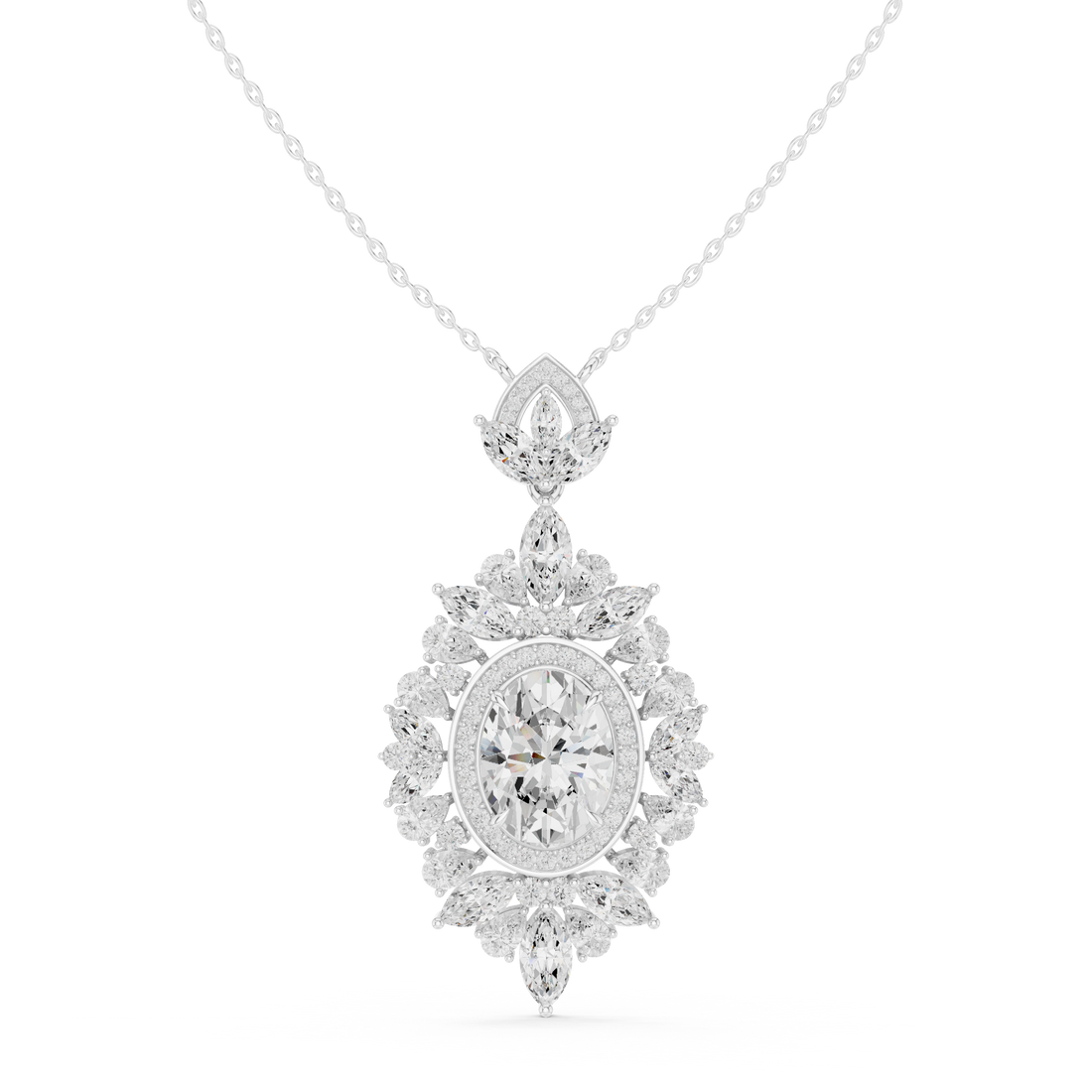 Oval Halo Cluster Diamond Pendant | 14K & 18K Gold | IGI Certified