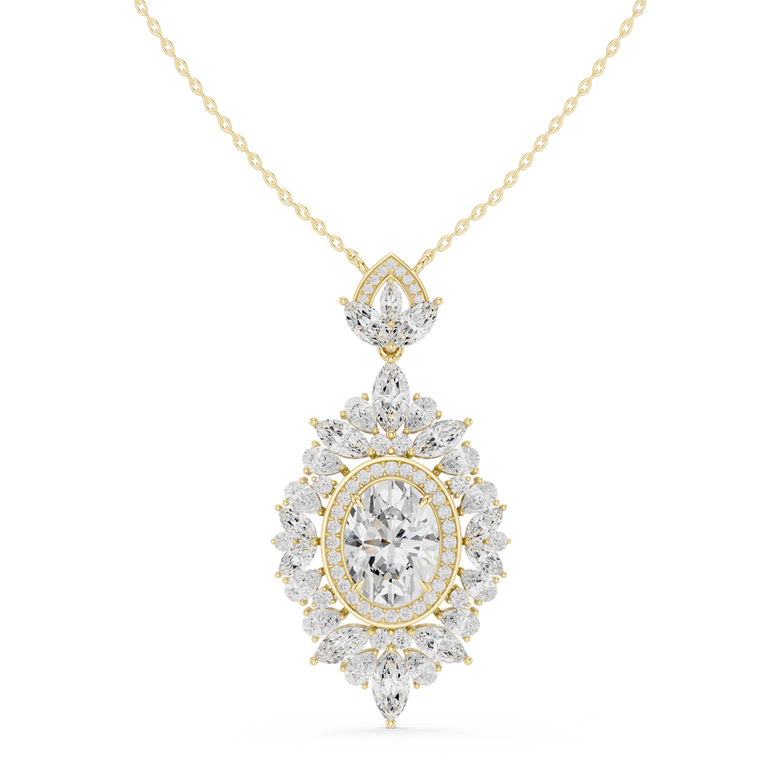 Oval Halo Cluster Diamond Pendant | 14K & 18K Gold | IGI Certified