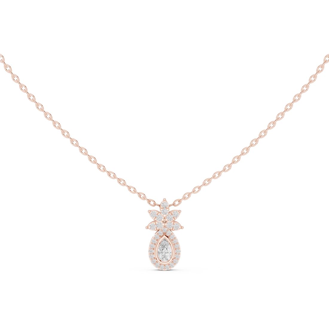 Teardrop Lotus Lab Grown Diamond Pendant – 14K/18K Gold | Kiashaa Jewellery