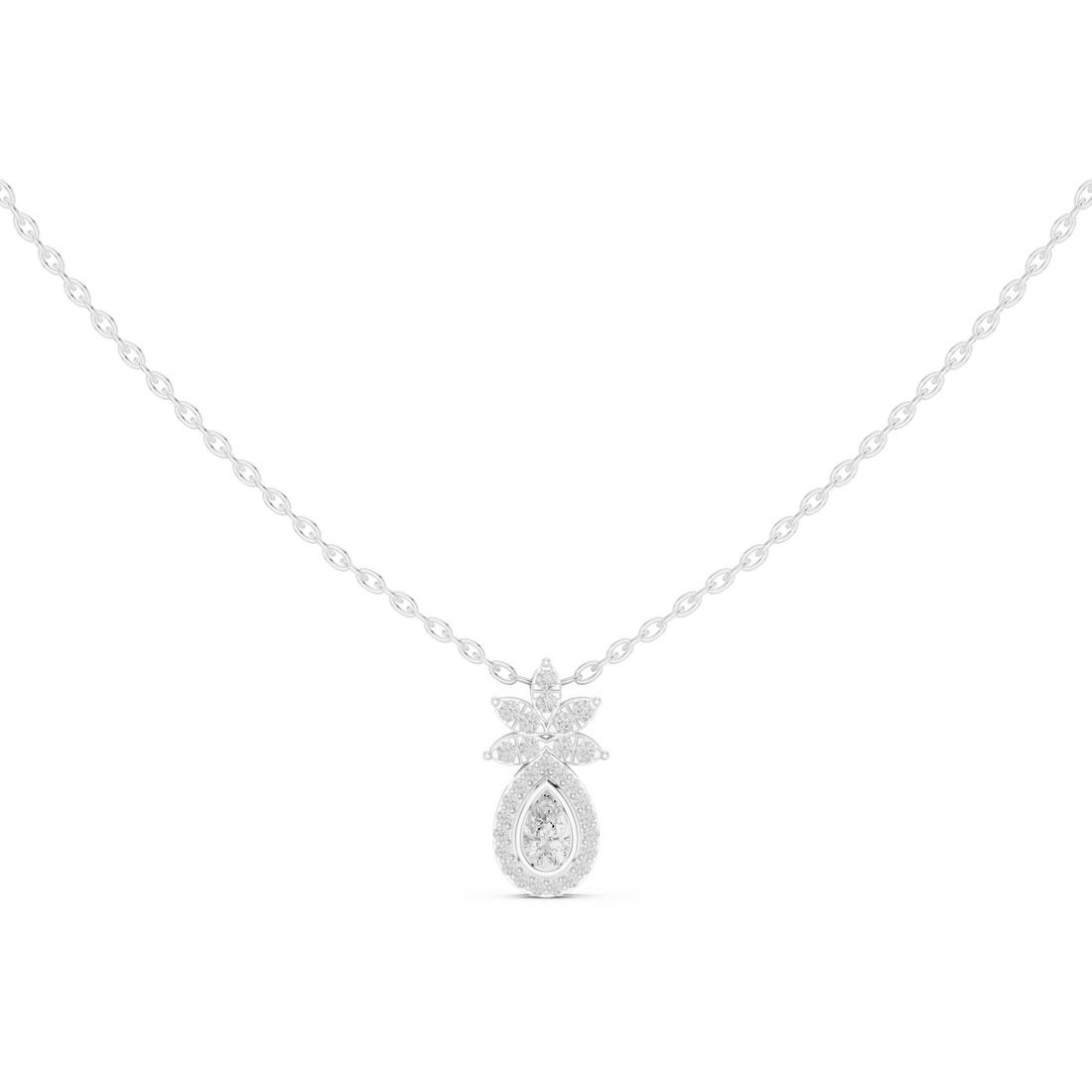 Teardrop Lotus Lab Grown Diamond Pendant – 14K/18K Gold | Kiashaa Jewellery