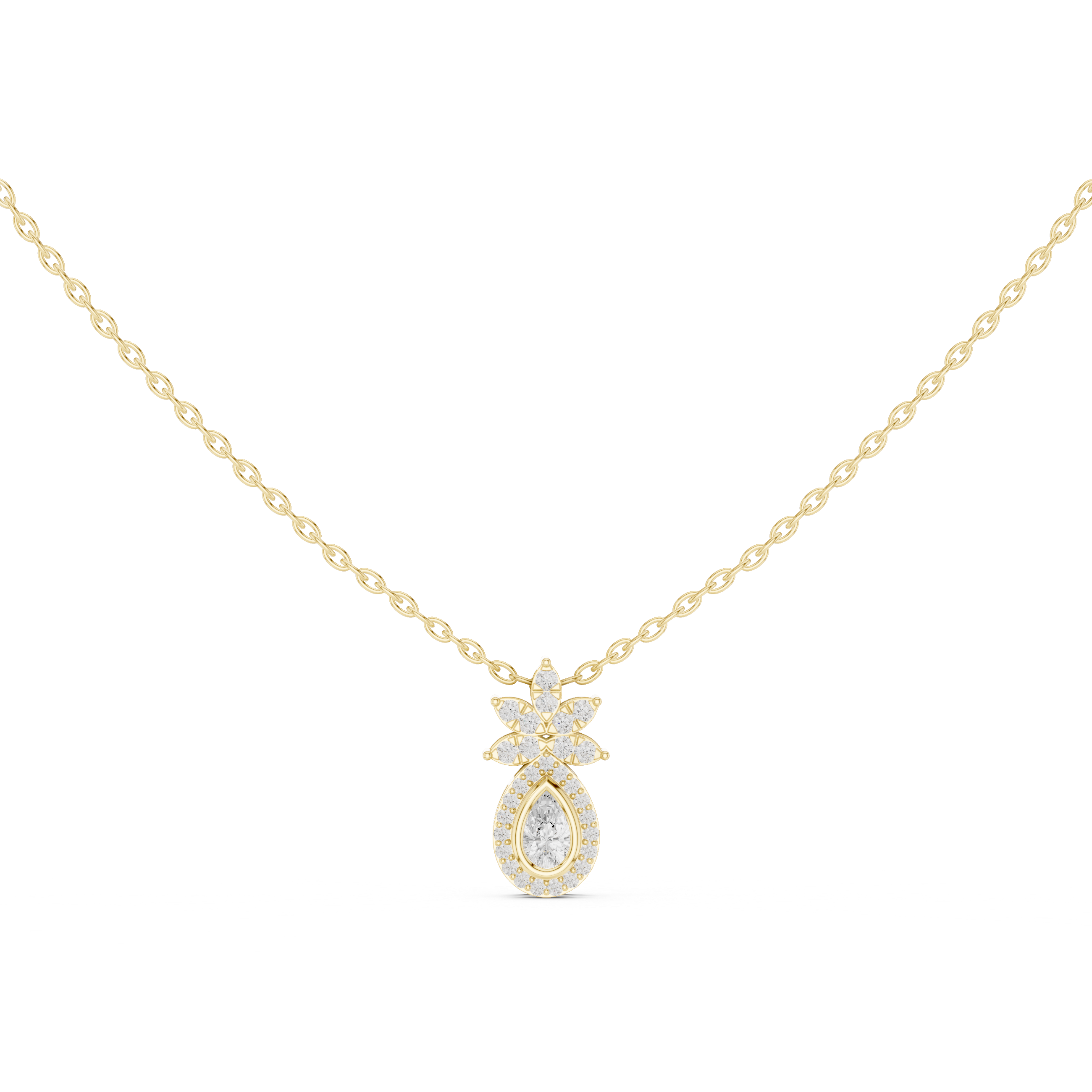 Teardrop Lotus Lab Grown Diamond Pendant – 14K/18K Gold | Kiashaa Jewellery