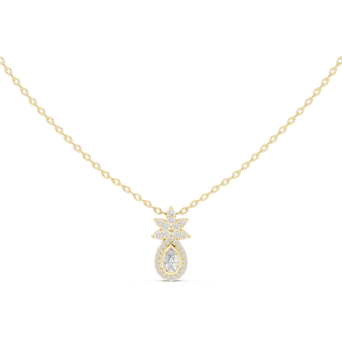 Teardrop Lotus Lab Grown Diamond Pendant – 14K/18K Gold | Kiashaa Jewellery
