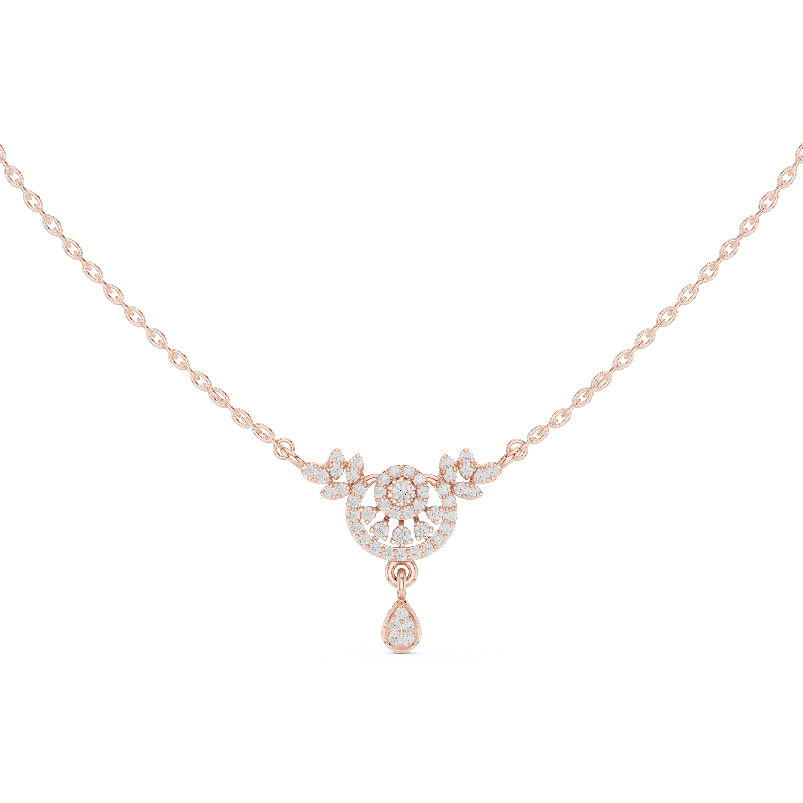 Crescent Floral Drop Diamond Pendant | 14K & 18K Gold | IGI Certified