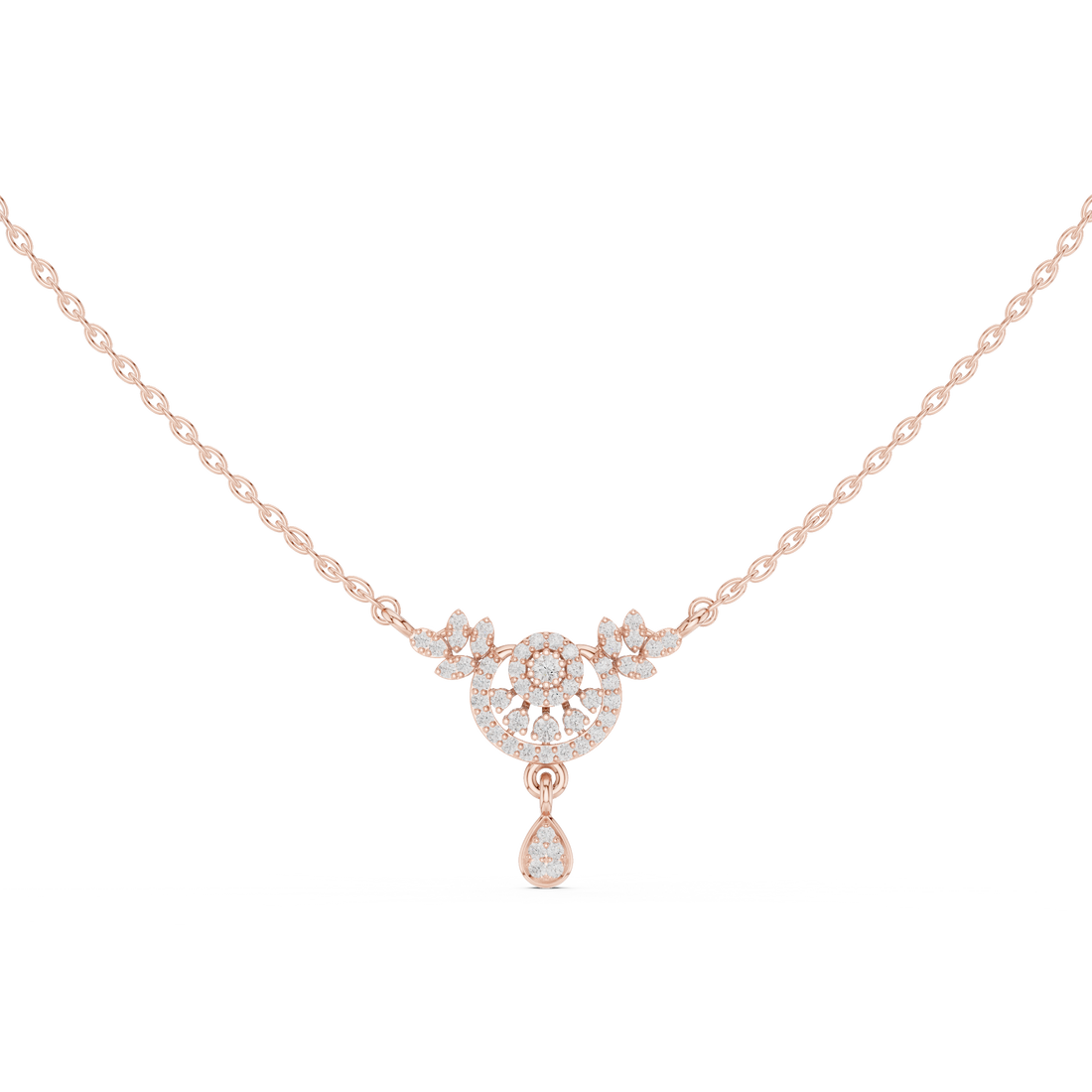 Crescent Floral Drop Diamond Pendant | 14K & 18K Gold | IGI Certified