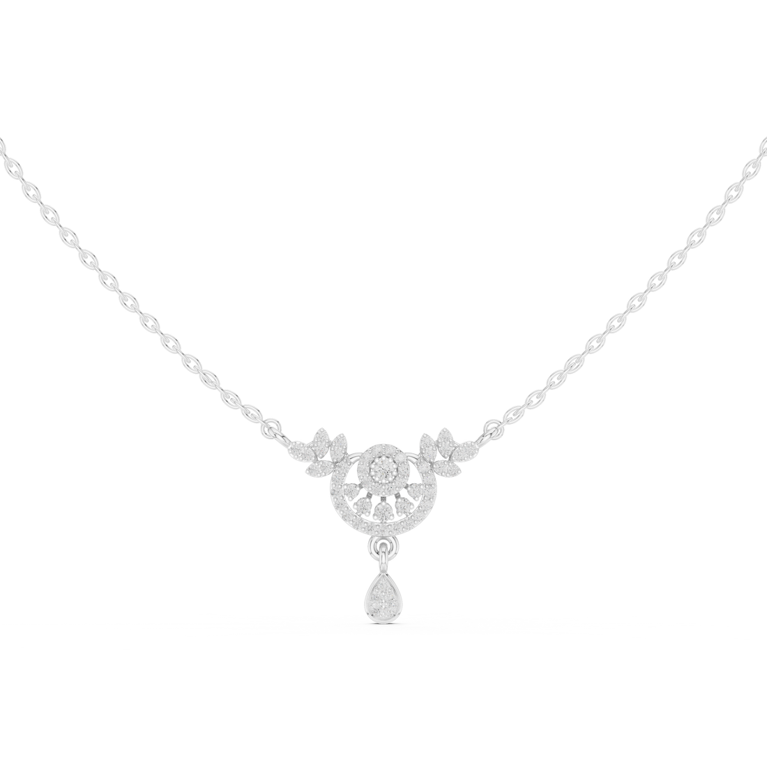Crescent Floral Drop Diamond Pendant | 14K & 18K Gold | IGI Certified