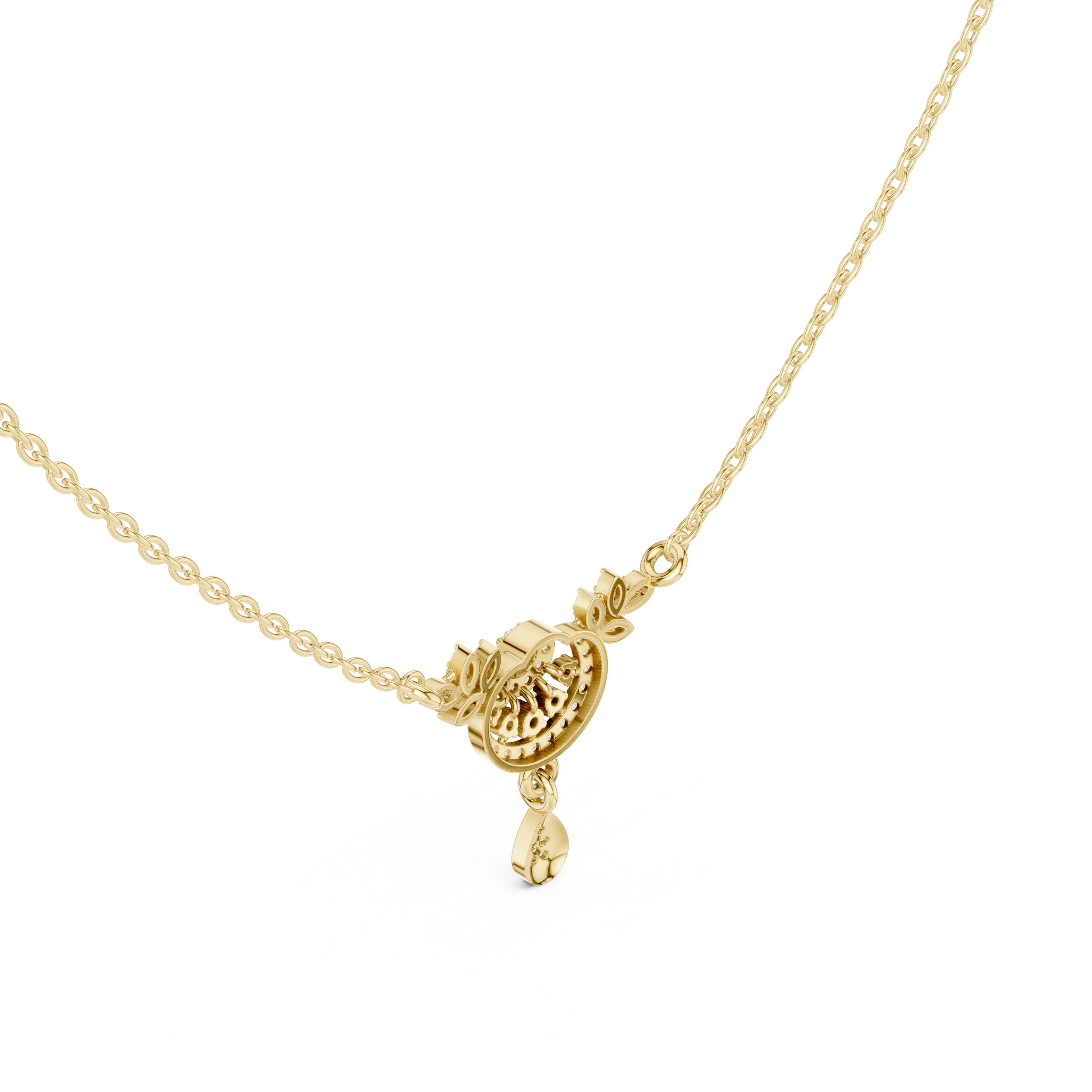 Crescent Floral Drop Diamond Pendant | 14K & 18K Gold | IGI Certified