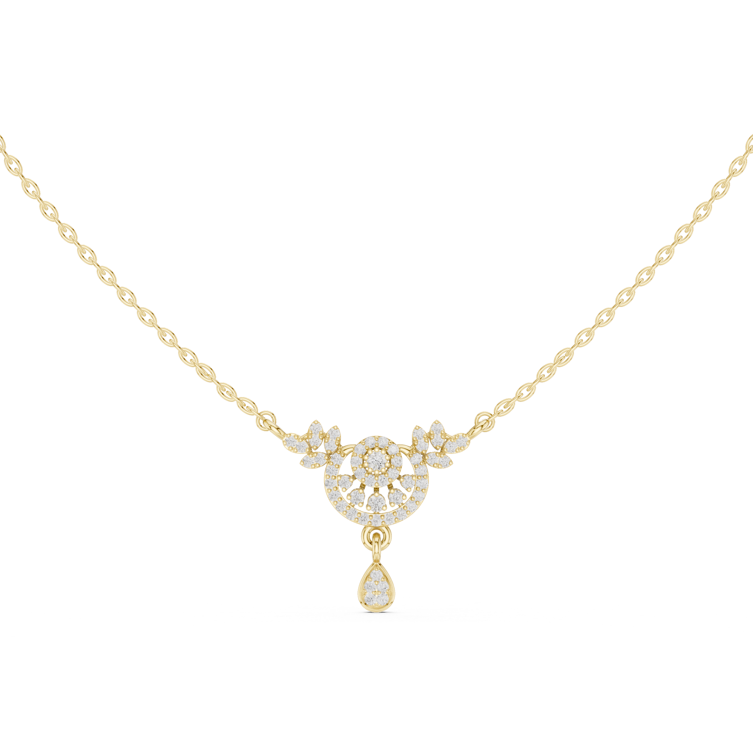 Crescent Floral Drop Diamond Pendant | 14K & 18K Gold | IGI Certified