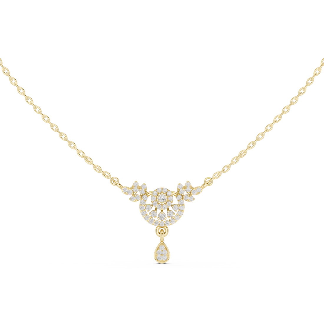 Crescent Floral Drop Diamond Pendant | 14K & 18K Gold | IGI Certified