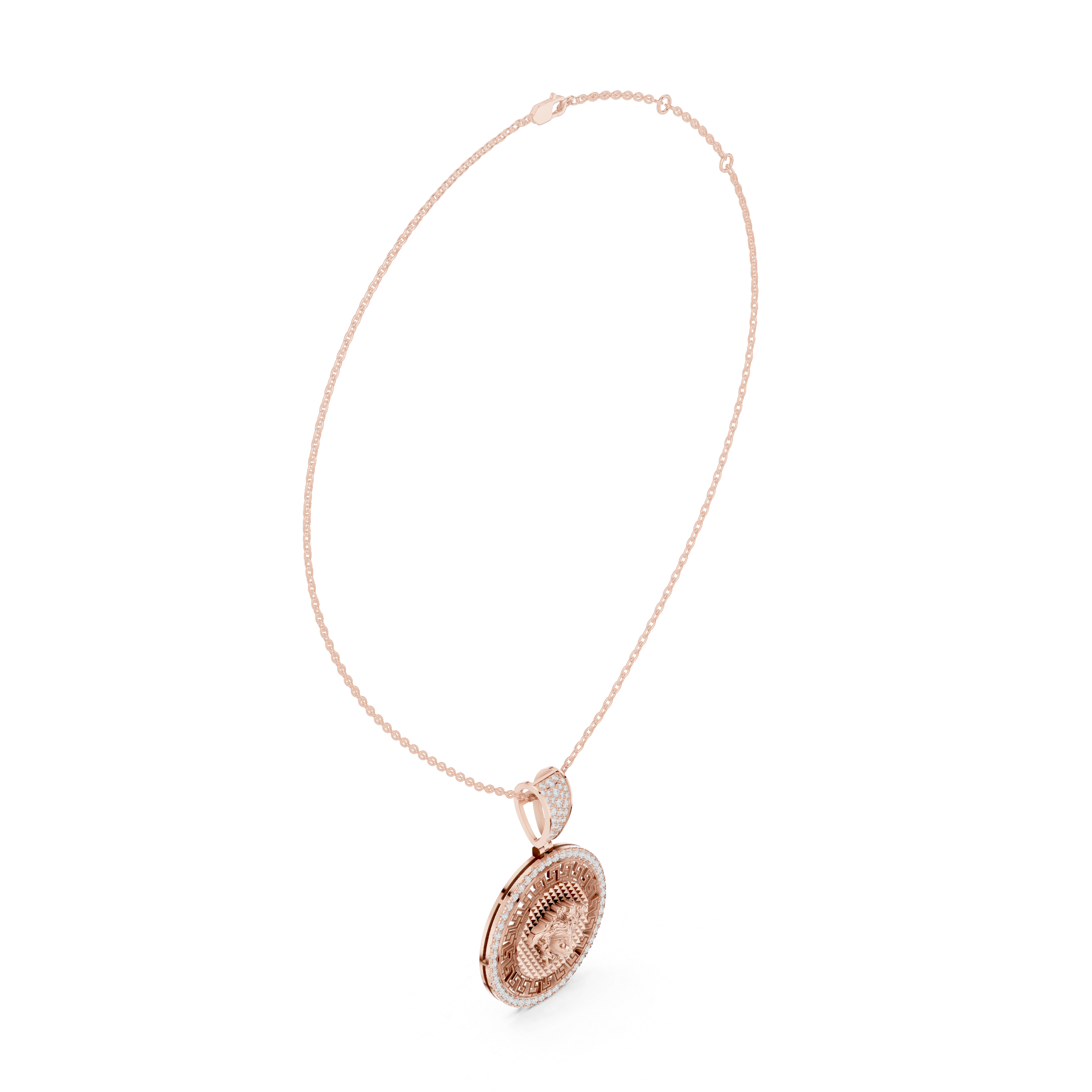 Medusa Greek Key Diamond Pendant | 14K & 18K Gold | IGI Certified