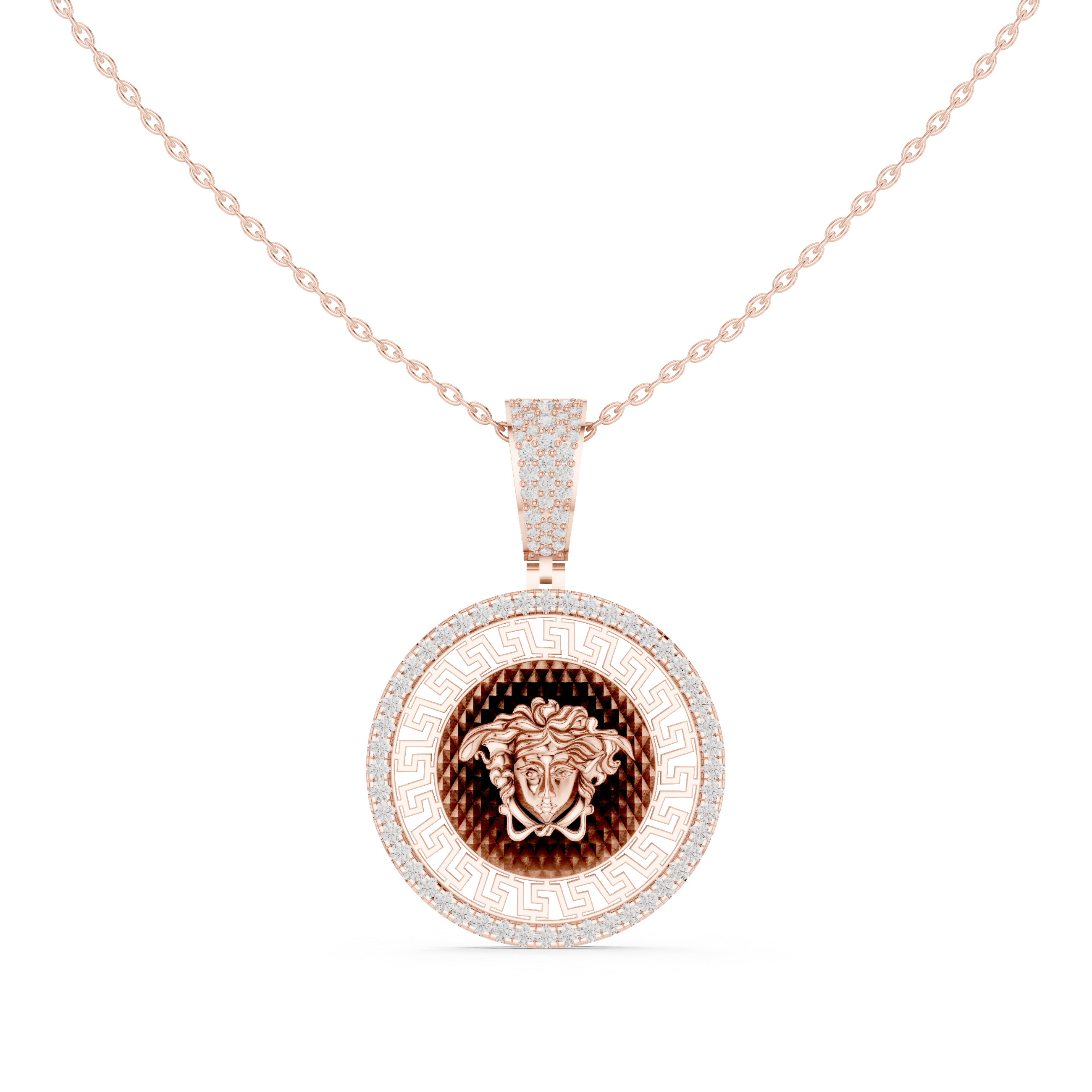 Medusa Greek Key Diamond Pendant | 14K & 18K Gold | IGI Certified