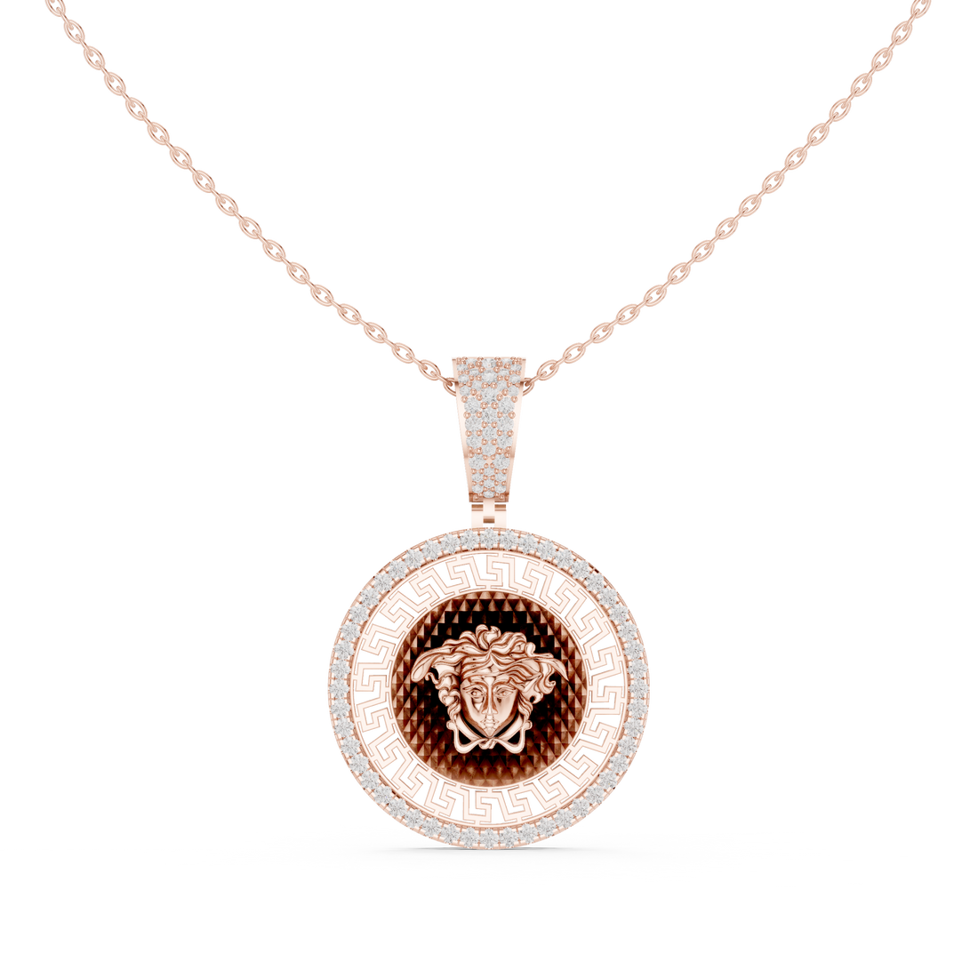Medusa Greek Key Diamond Pendant | 14K & 18K Gold | IGI Certified