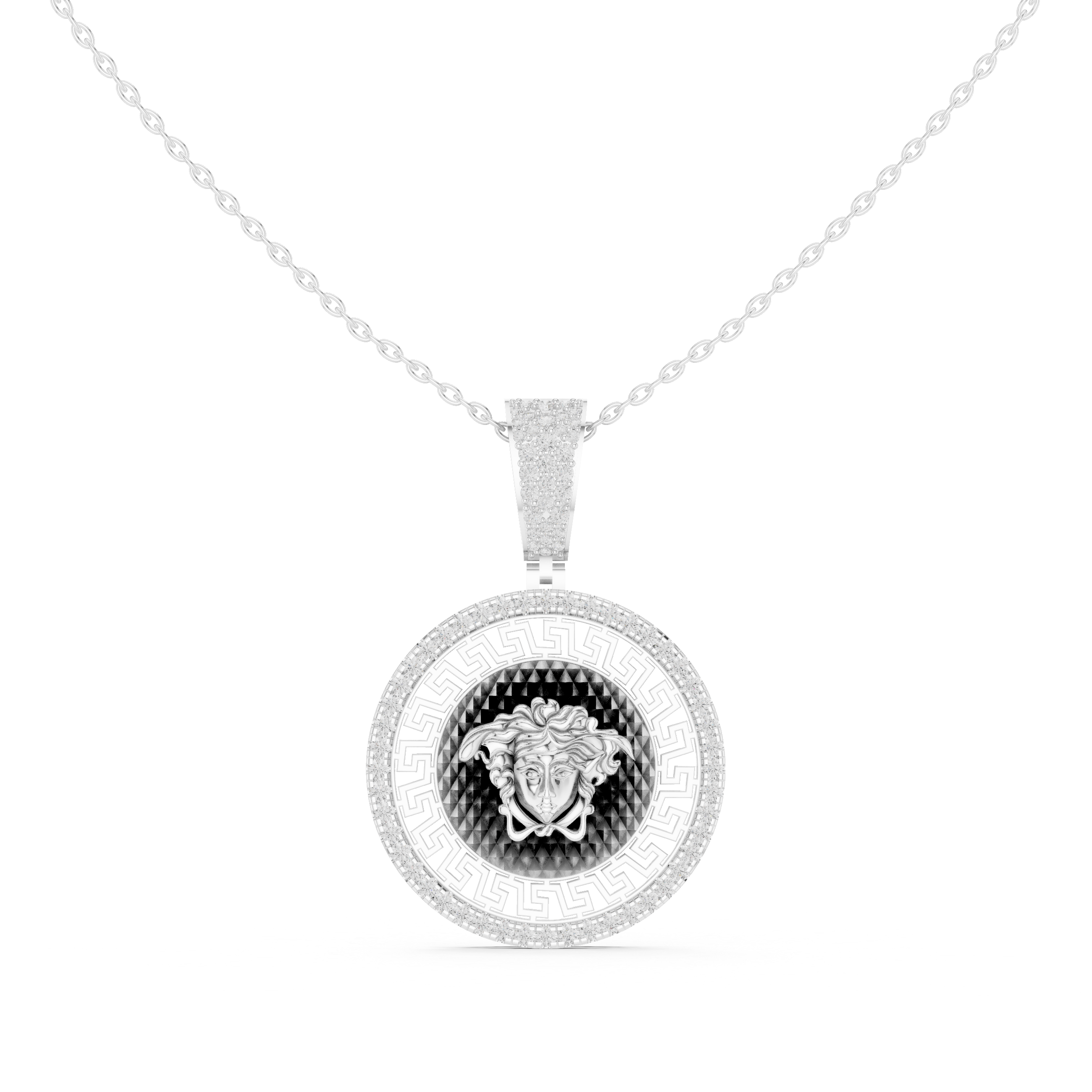 Medusa Greek Key Diamond Pendant | 14K & 18K Gold | IGI Certified