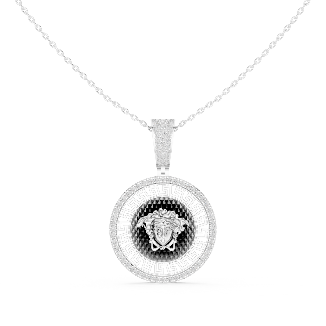 Medusa Greek Key Diamond Pendant | 14K & 18K Gold | IGI Certified