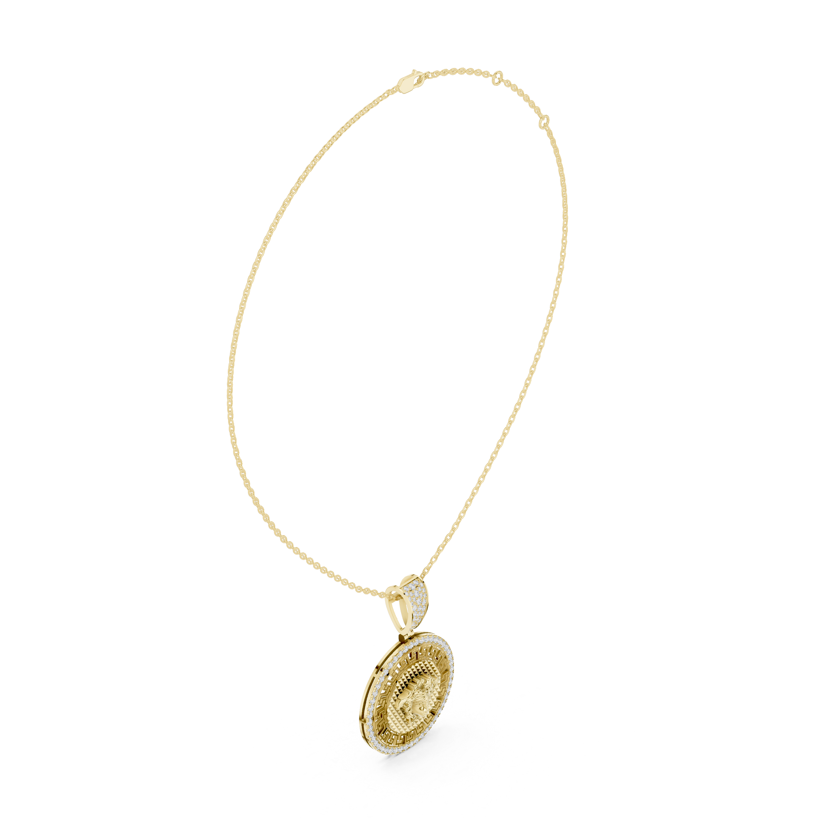 Medusa Greek Key Diamond Pendant | 14K & 18K Gold | IGI Certified